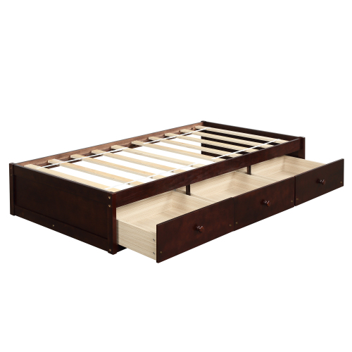 Orisfur. Twin Size Platform Storage Bed with 3 Drawers、、casual