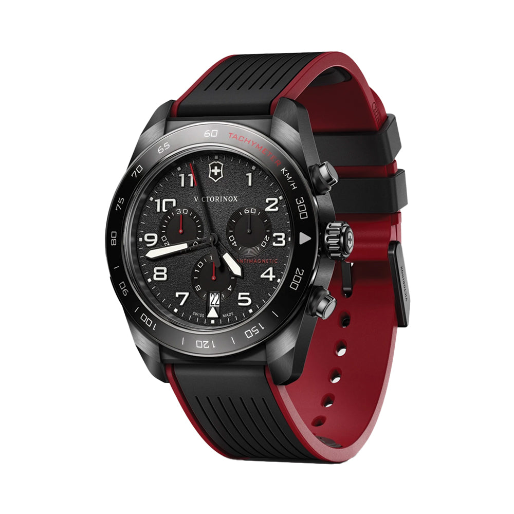 Swiss Army Chrono Quartz 42mm - Black on Black and Red Rubber Strap、mySite、botmansion