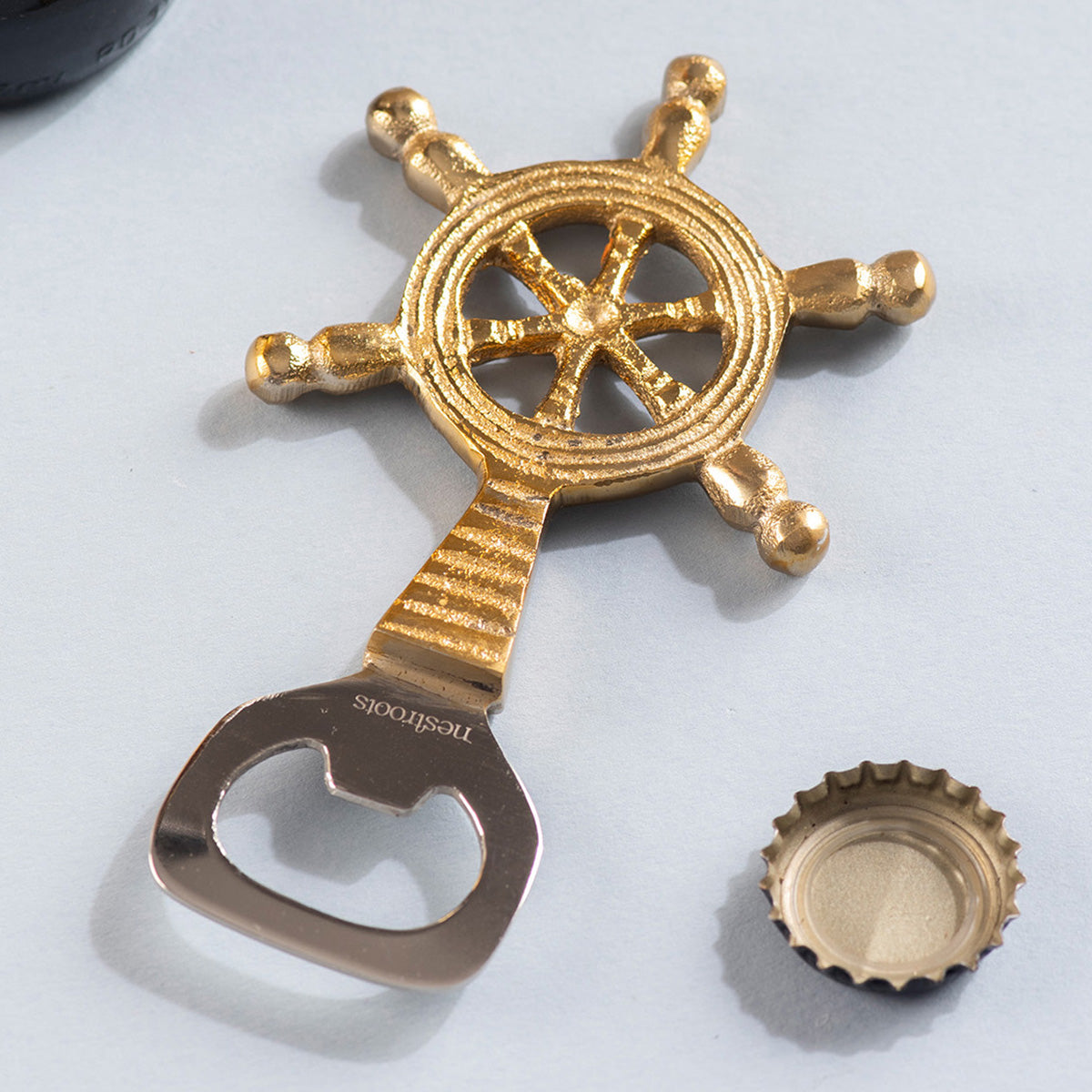 Stainless Steel Bottle Opener | Ship Steering Wheel Shape | Gold、mySite、camillekostekn