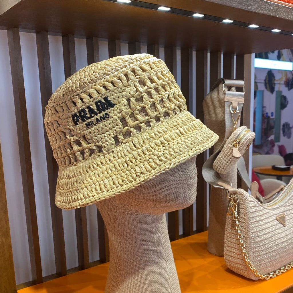 Prada tan raffia bucket hat、mySite、garminoutage.com