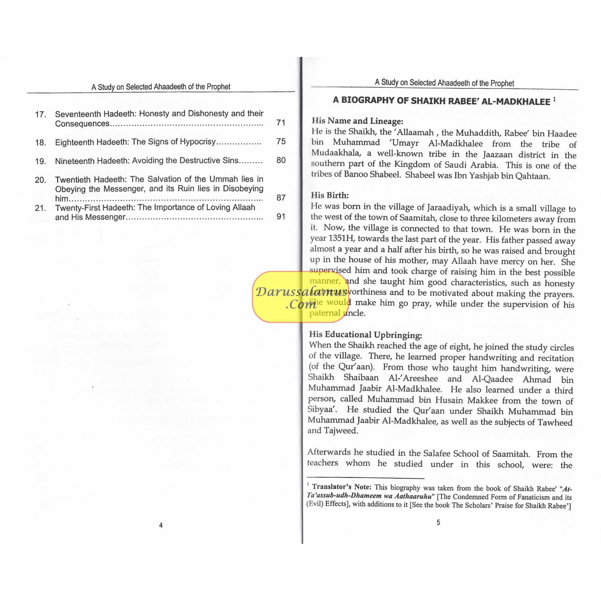 A Study On Selected Ahaadeeth Of The Prophet By Shaikh Rabee Bin Haadee Al-Madkhalee、mySite、topwebapps