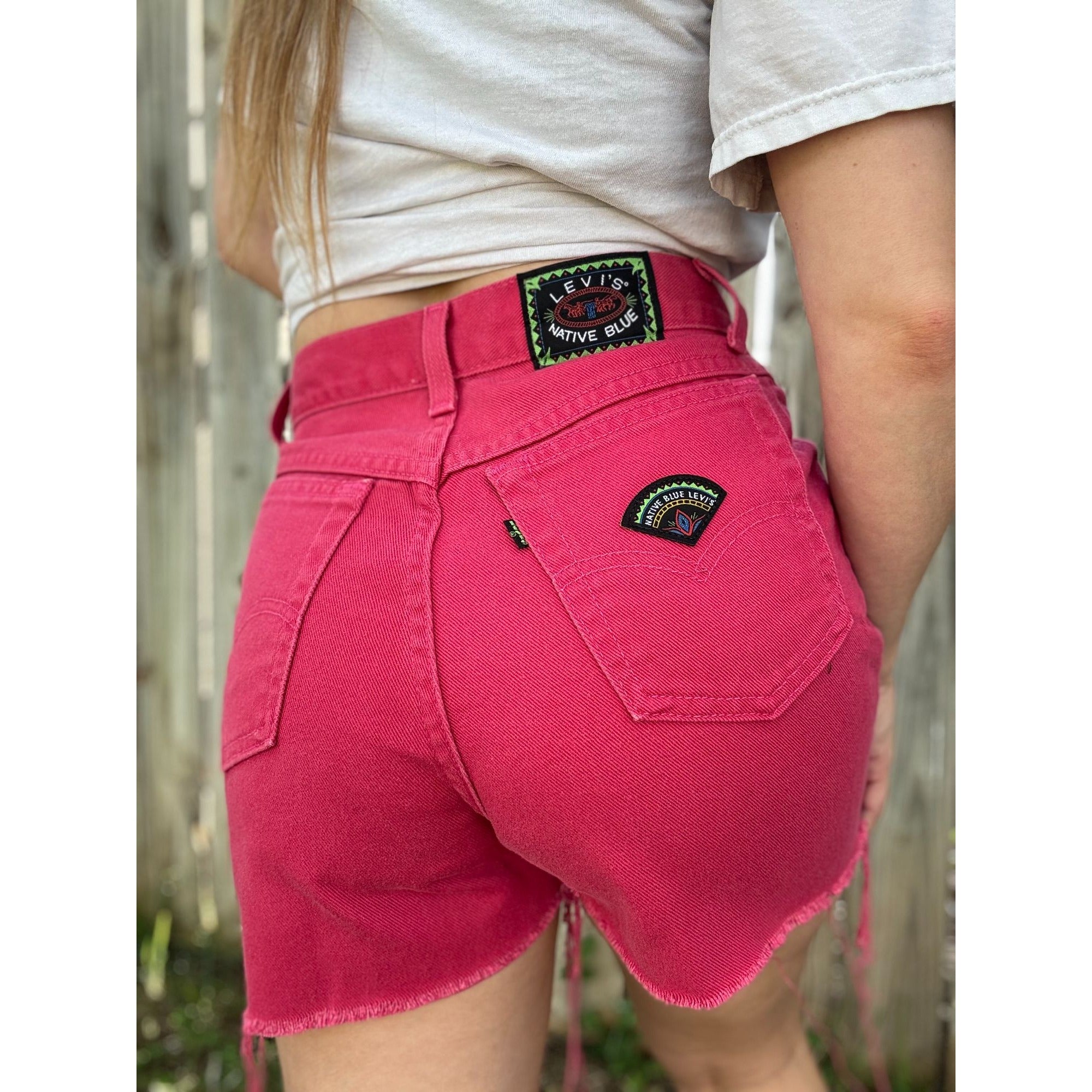 80's Levi's Native Blue Hot Pink Cut Off Raw Hem Denim Jean Shorts 9、mySite、garagedoors4me
