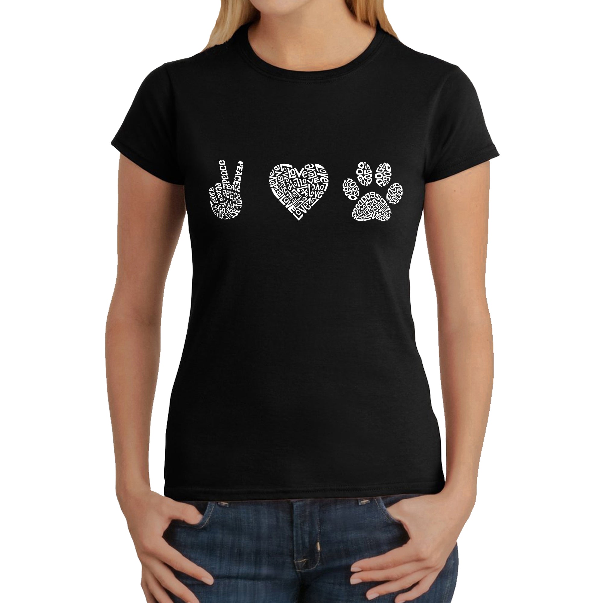 Peace Love Dogs - Women's Word Art T-Shirt、mySite、camillekostekn