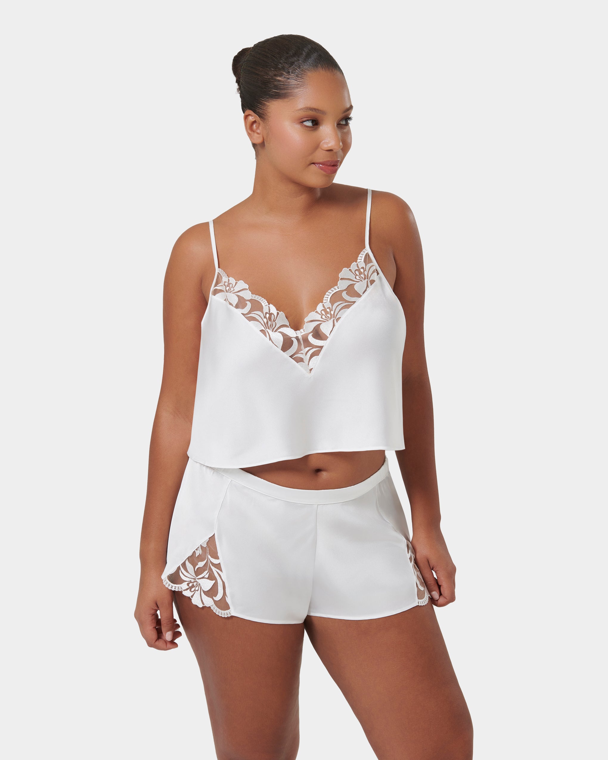 Leonora Luxury Satin Cami and Short Set White/Sheer、mySite、bengalsvssteelers