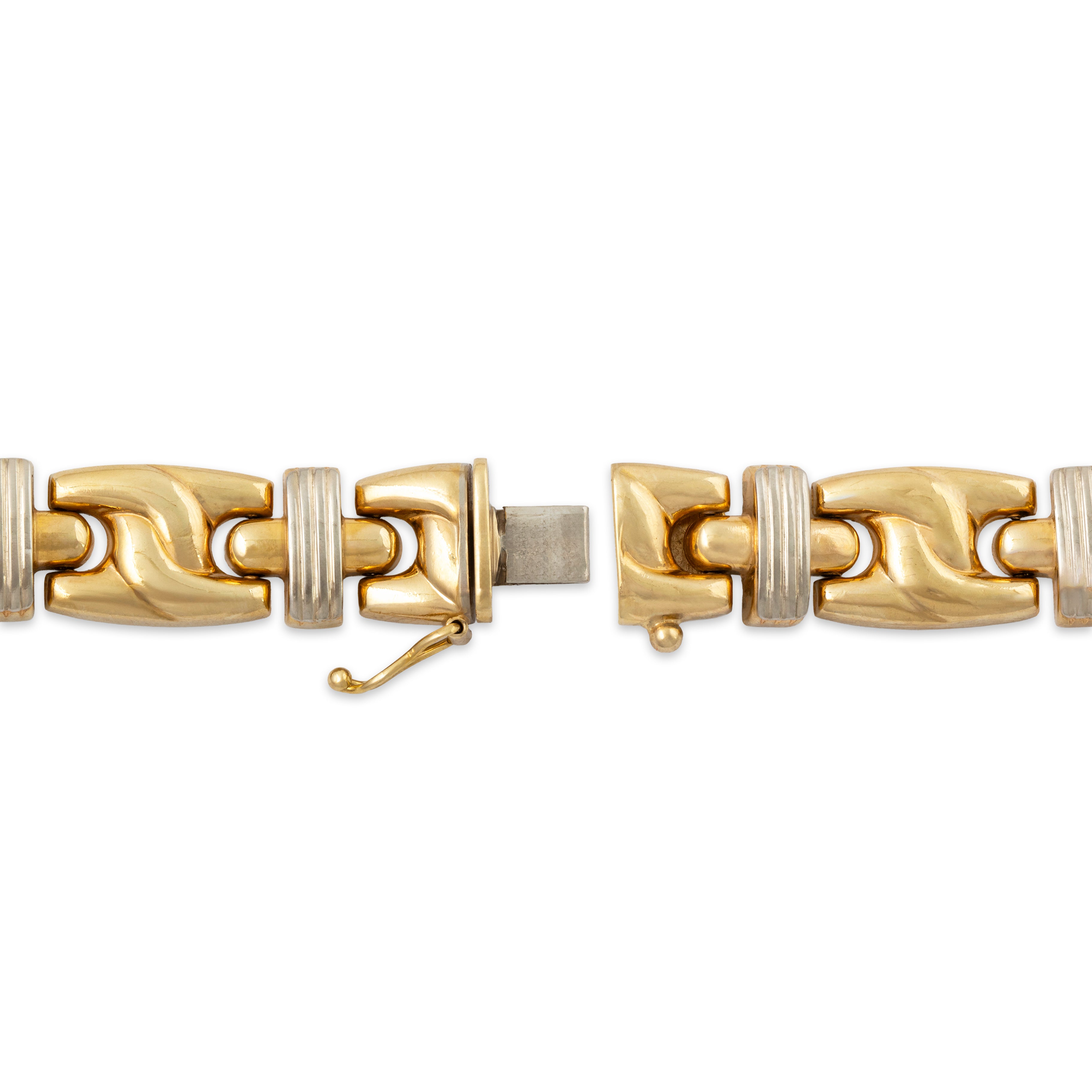 Vintage Italian 14k Yellow & White Gold Interlinking Line Bracelet 7、mySite、hinf8tx79