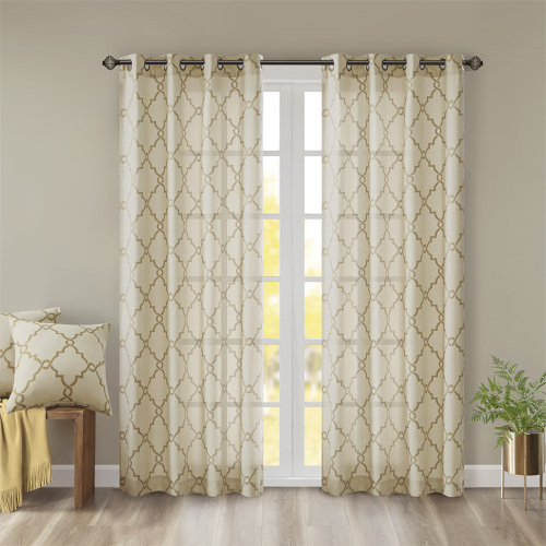 Fretwork Print Grommet Top Window Curtain Panel(Only 1 Pc Panel)、、eastwooduniform