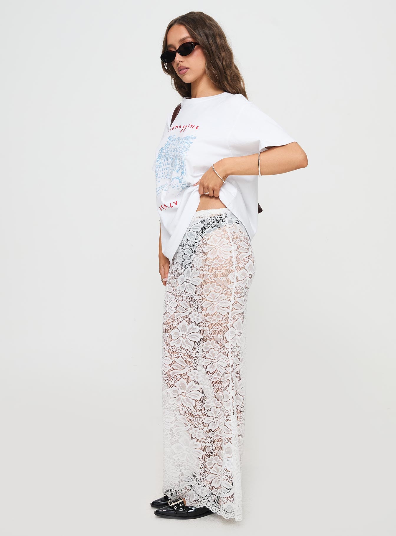 Lombardio Lace Maxi Skirt White、mySite、solidvoid