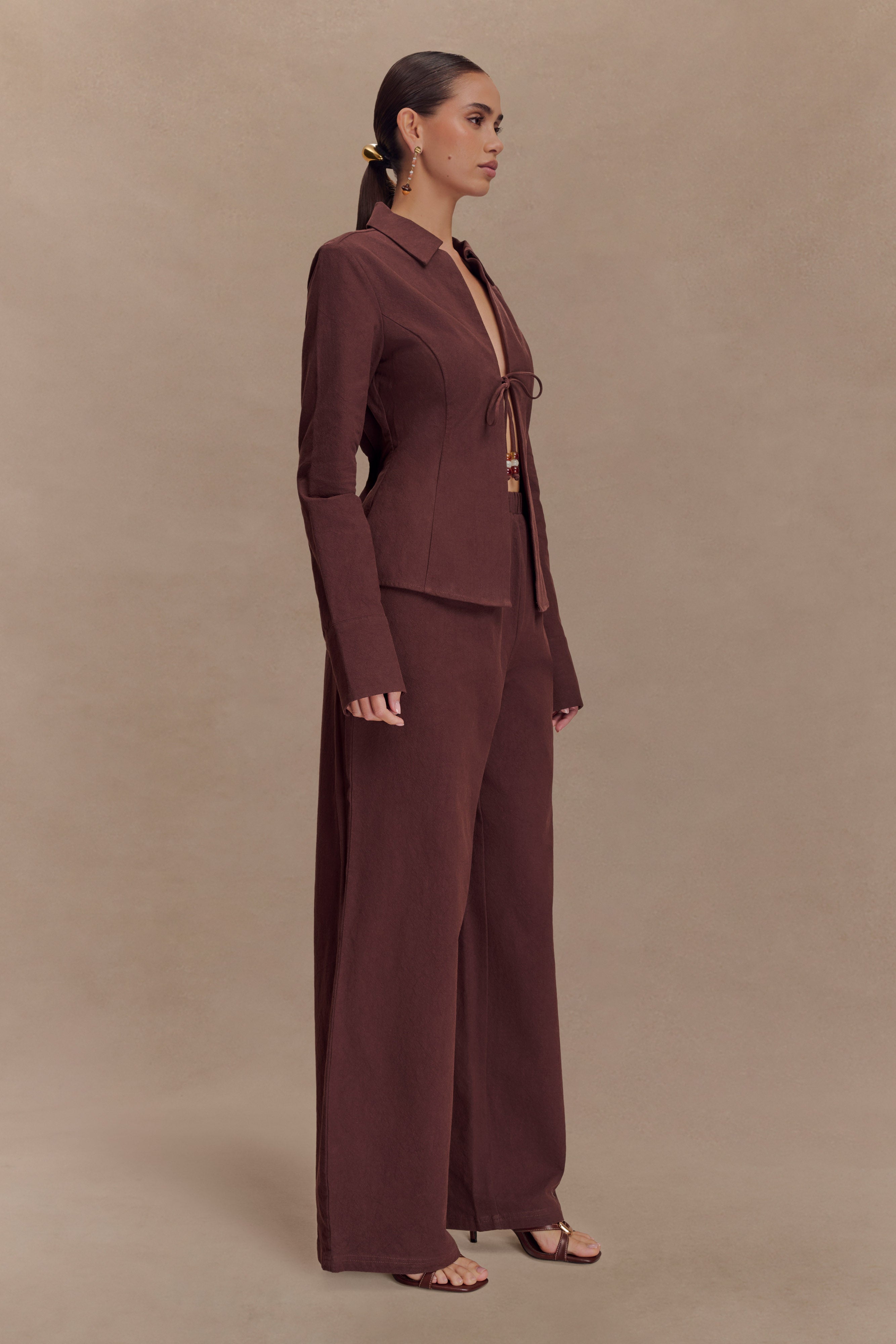 Annalee Cotton Beaded Tie Shirt - Dark Espresso、mySite、solidvoid