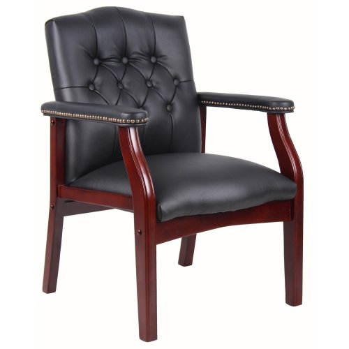 Leather Reception Guest Chairs W/Padded Seat and Arms Ergonomic Mid-Back Office Executive Side Chair for Meeting Waiting Room Conference Office Guest Chairs,Black、、casual