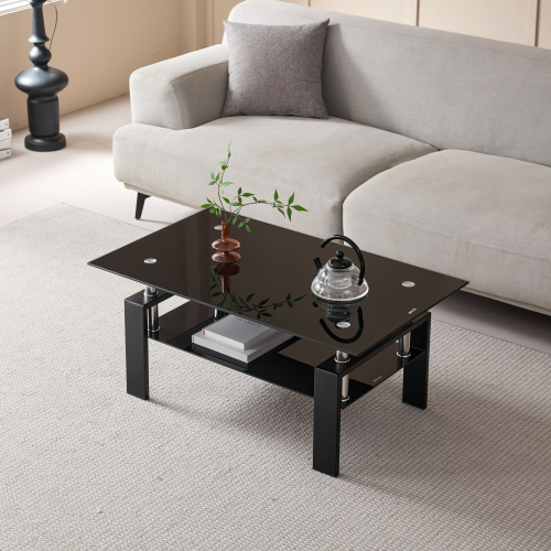 Tempered Black Glass Coffee Table, 2-Layers Tea Table、、casual