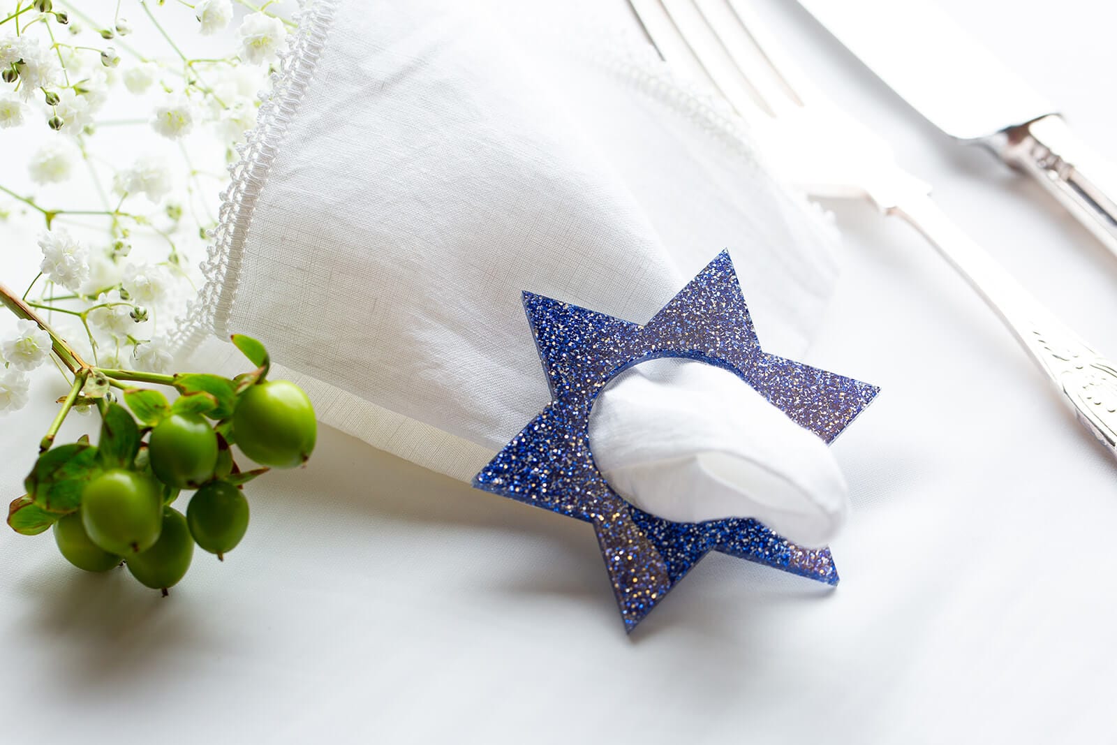 Magen David Napkin Rings - Blue Ice Glitter - Set of 4、mySite、topwebapps