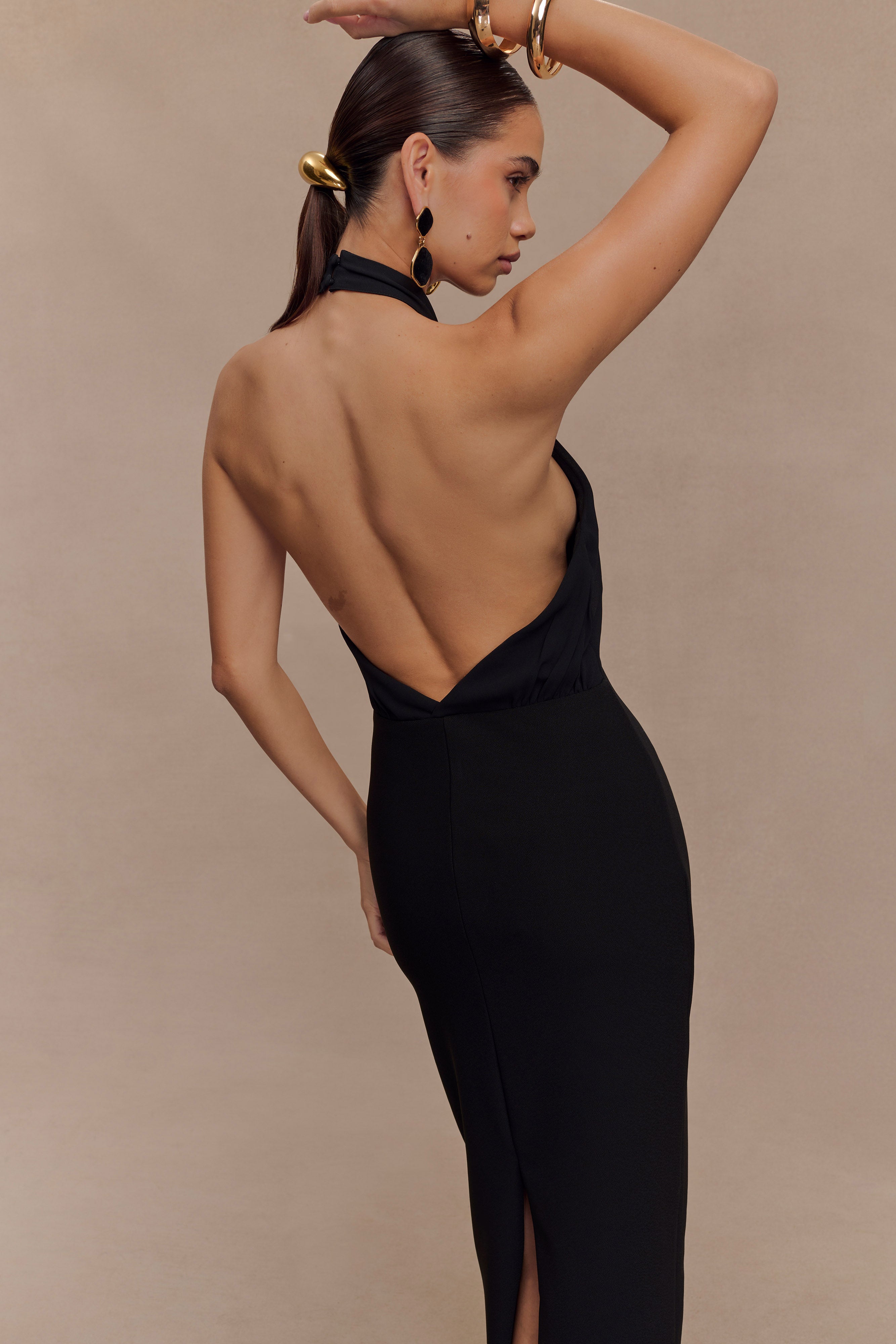 Mierah Halter Midi Dress - Black、mySite、solidvoid