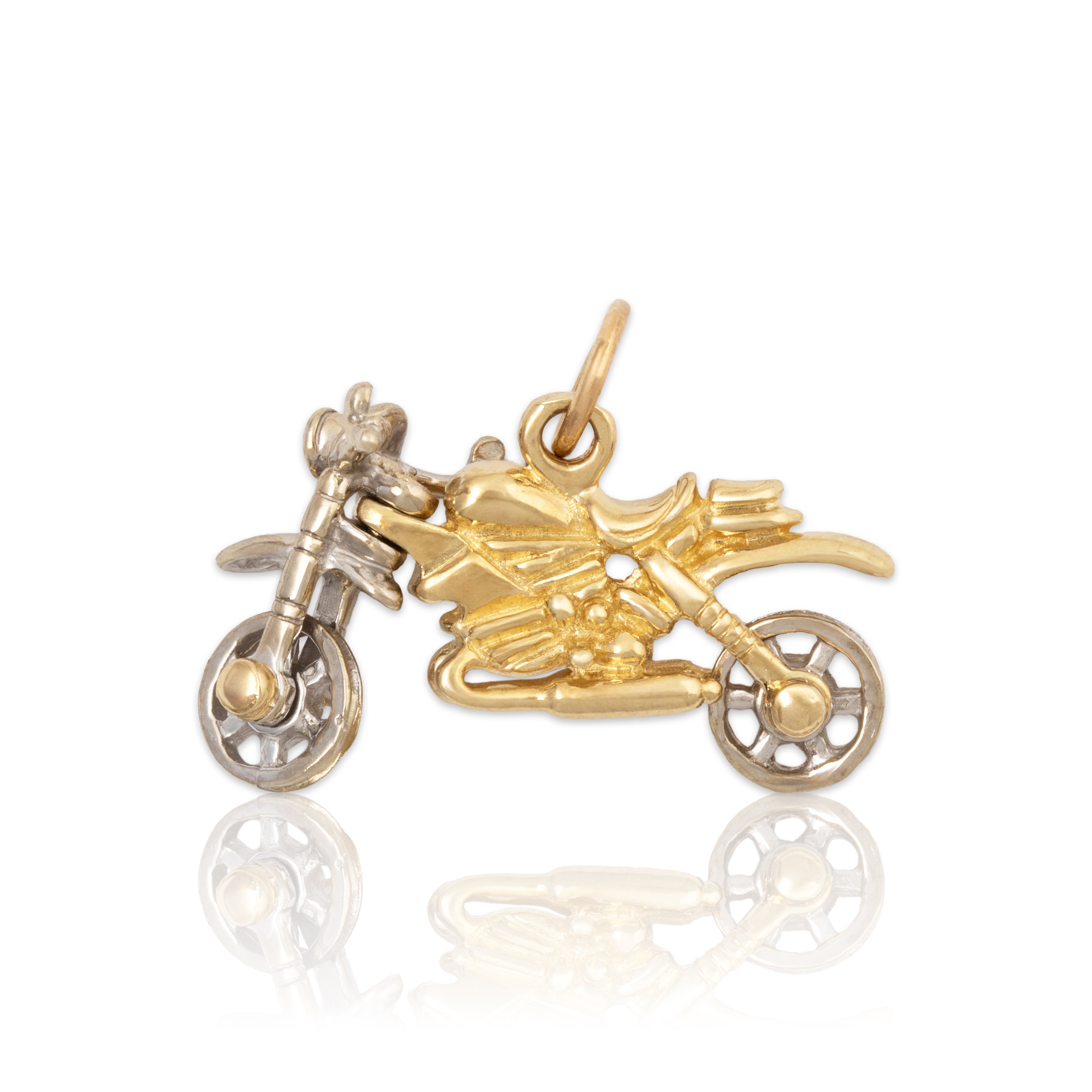 Vintage 14k Yellow & White Gold Detailed Articulated Motorcycle Charm / Pendant、mySite、hinf8tx79