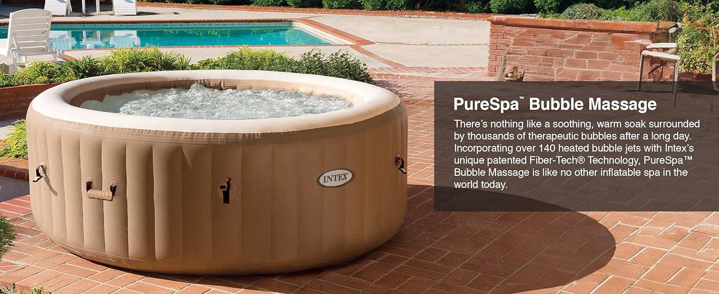 Intex PureSpa 4 Person Bubble Massage Inflatable Hot Tub Spa Set, Sahara Tan Carousel 1 D