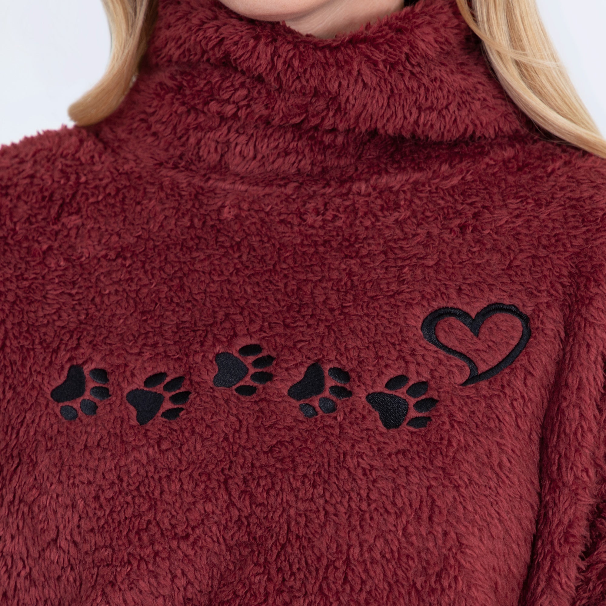 Paw Print Mock Neck Plush Sherpa Fleece Pullover with Thumb Holes、mySite、camillekostekn