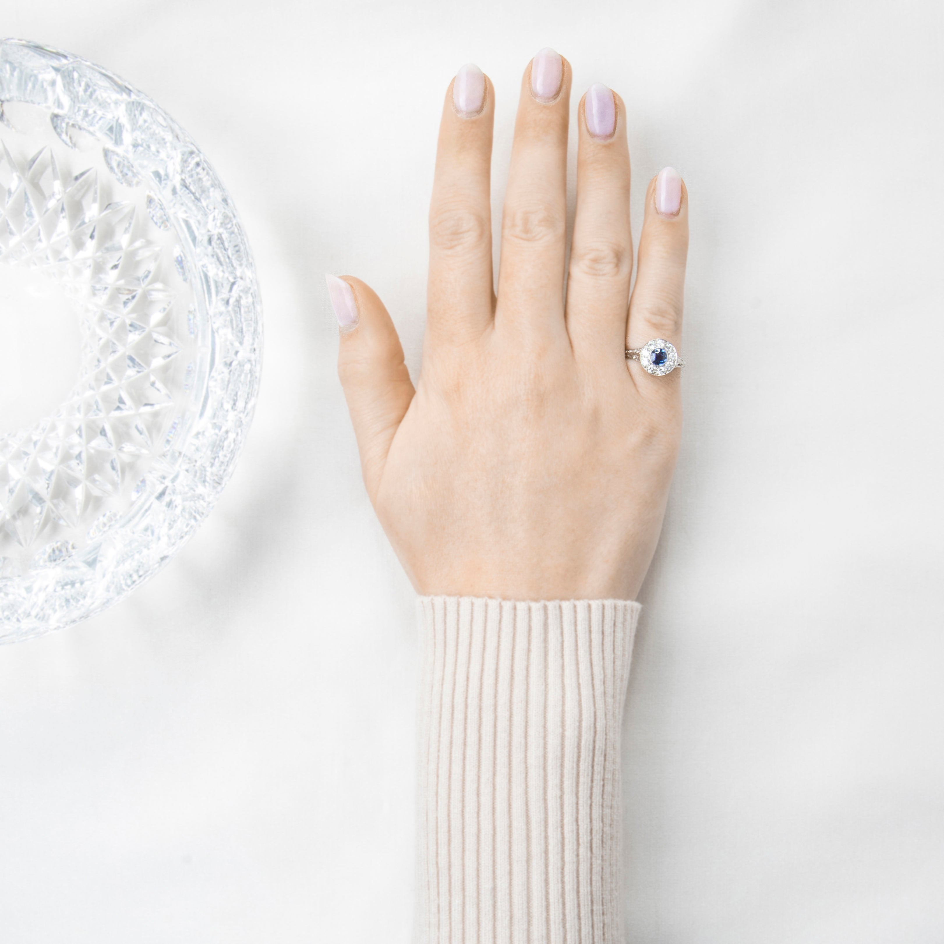 Antique Art Deco Platinum Blue Sapphire .396cttw Diamond Pierced Halo Ring 6.25、mySite、hinf8tx79