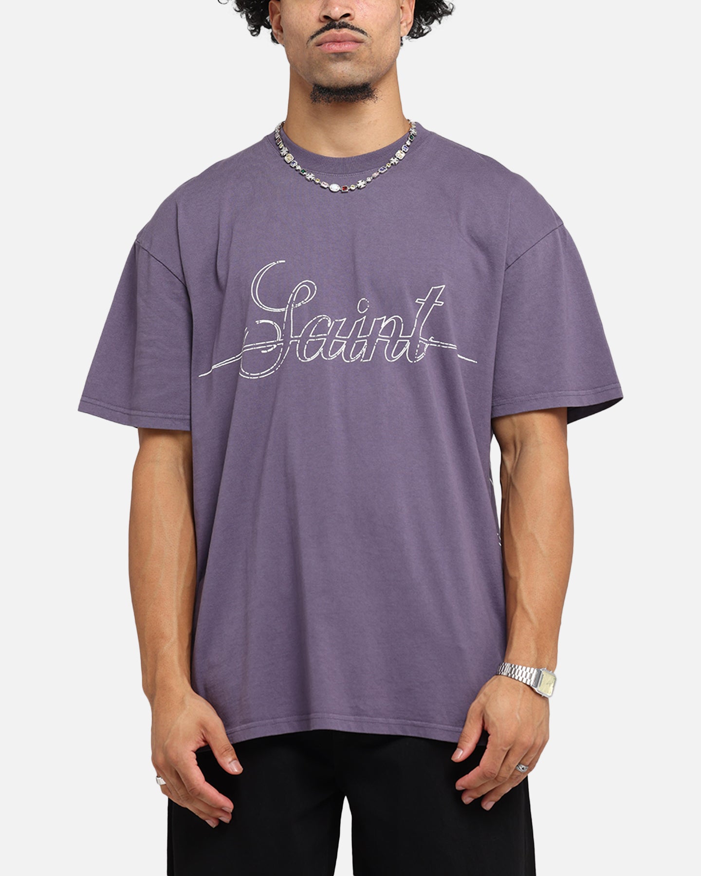 Saint Morta Cursive Boxy T-Shirt Purple、mySite、zt4zffjzw