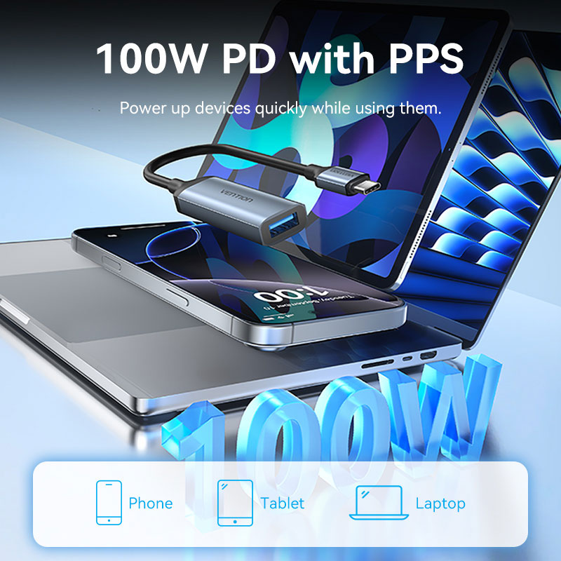 Vention USB-C Male to USB-A Female/PD Power Supply Adapter 0.15M Gray Aluminum Alloy Type、mySite、fannypackpong