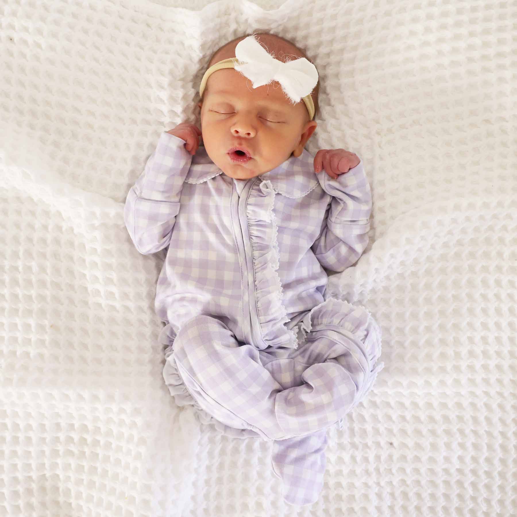  Peter Pan Collar Ruffle Zipper Footie | Lilac Gingham、mySite、layawaytickets