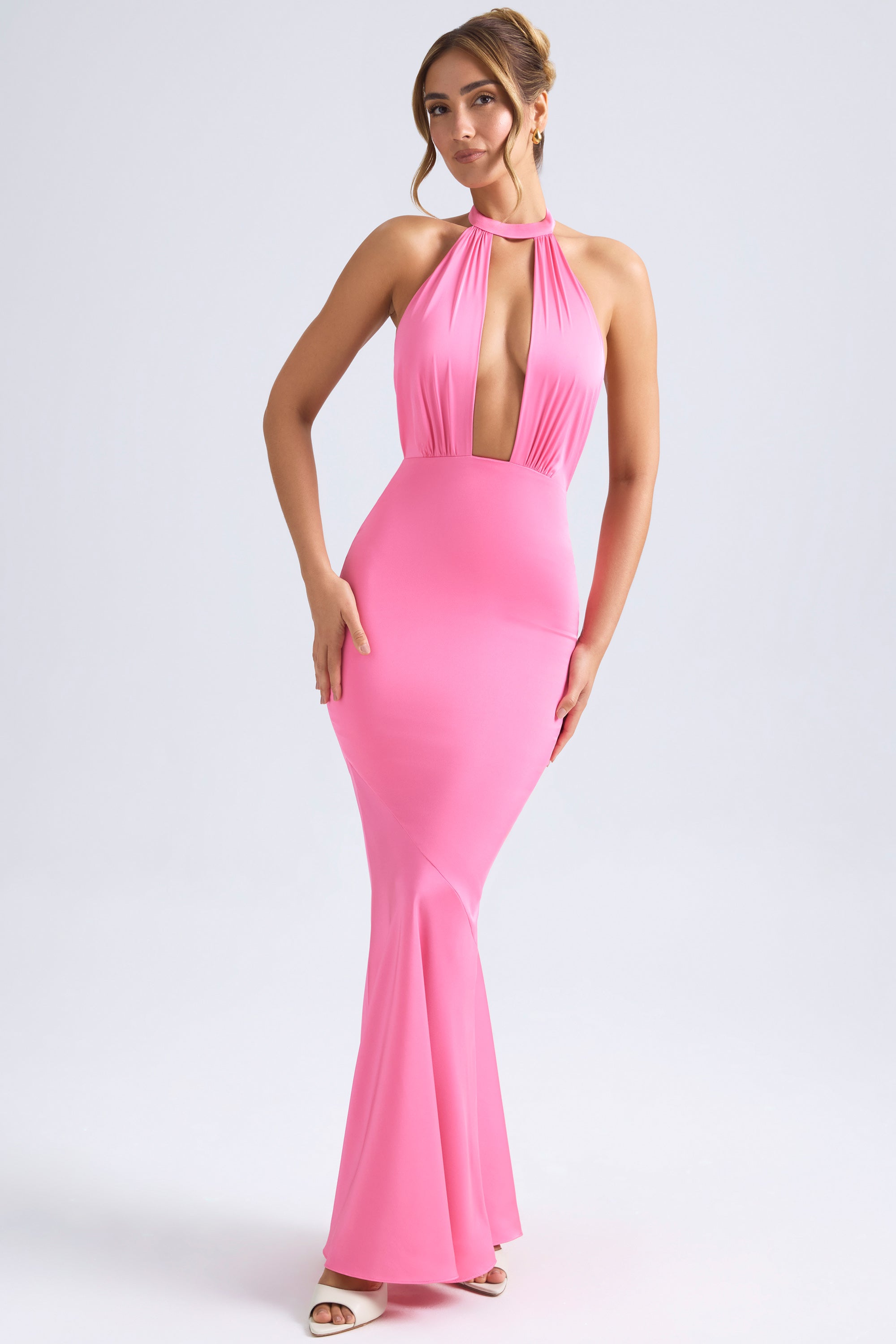 Halterneck Fishtail Gown in Hot Pink、mySite、solidvoid