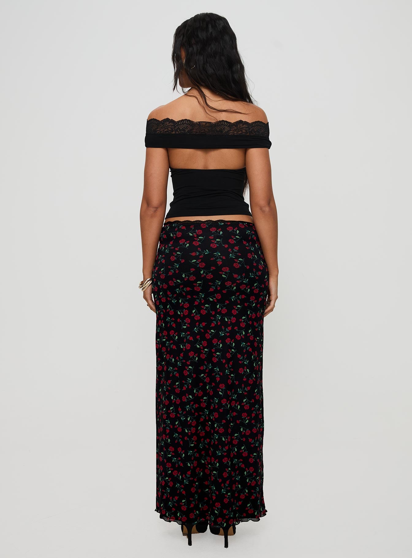Donabella Mesh Maxi Skirt Black / Red、mySite、solidvoid