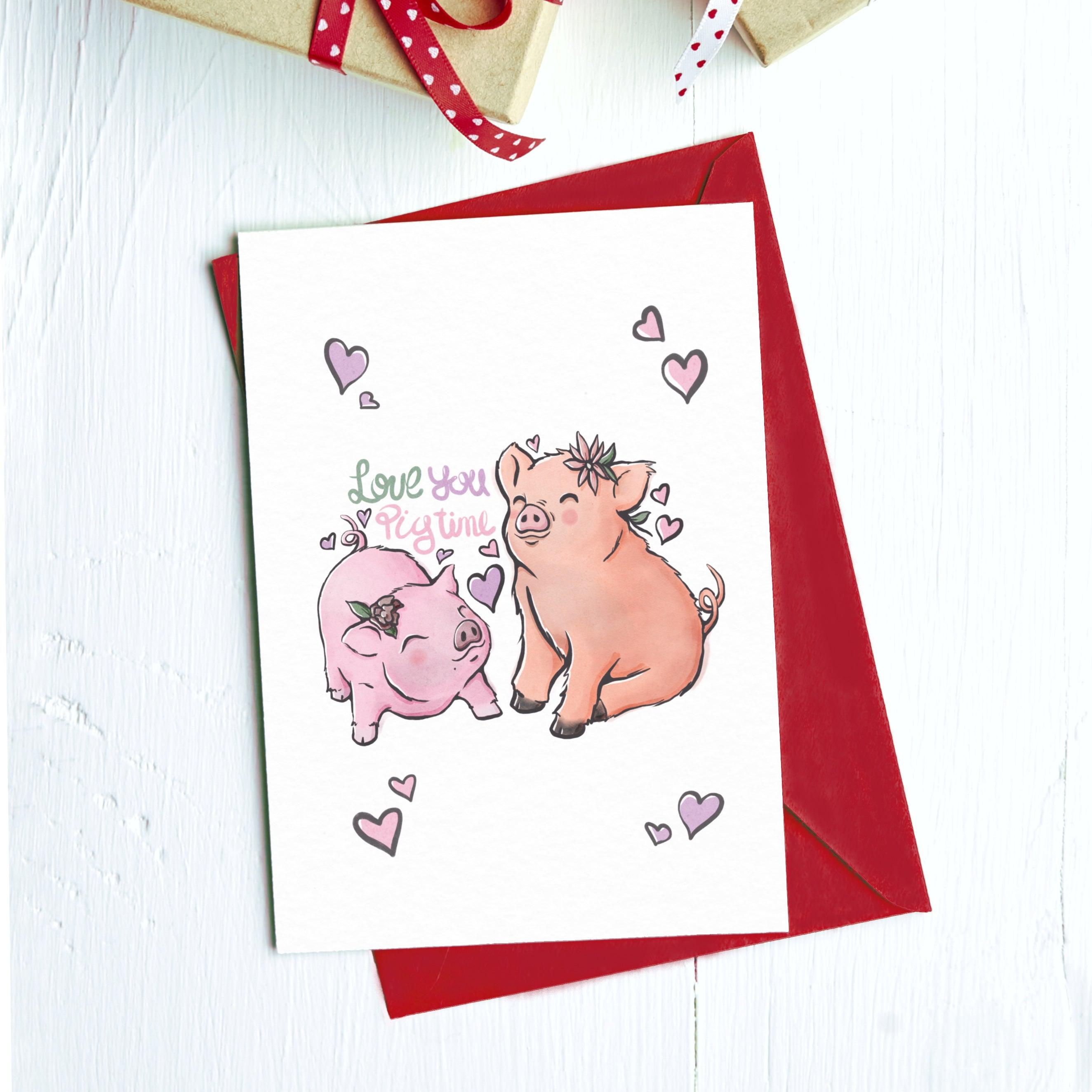  Love You Pig Time Greeting Card、mySite、elrpsem3k