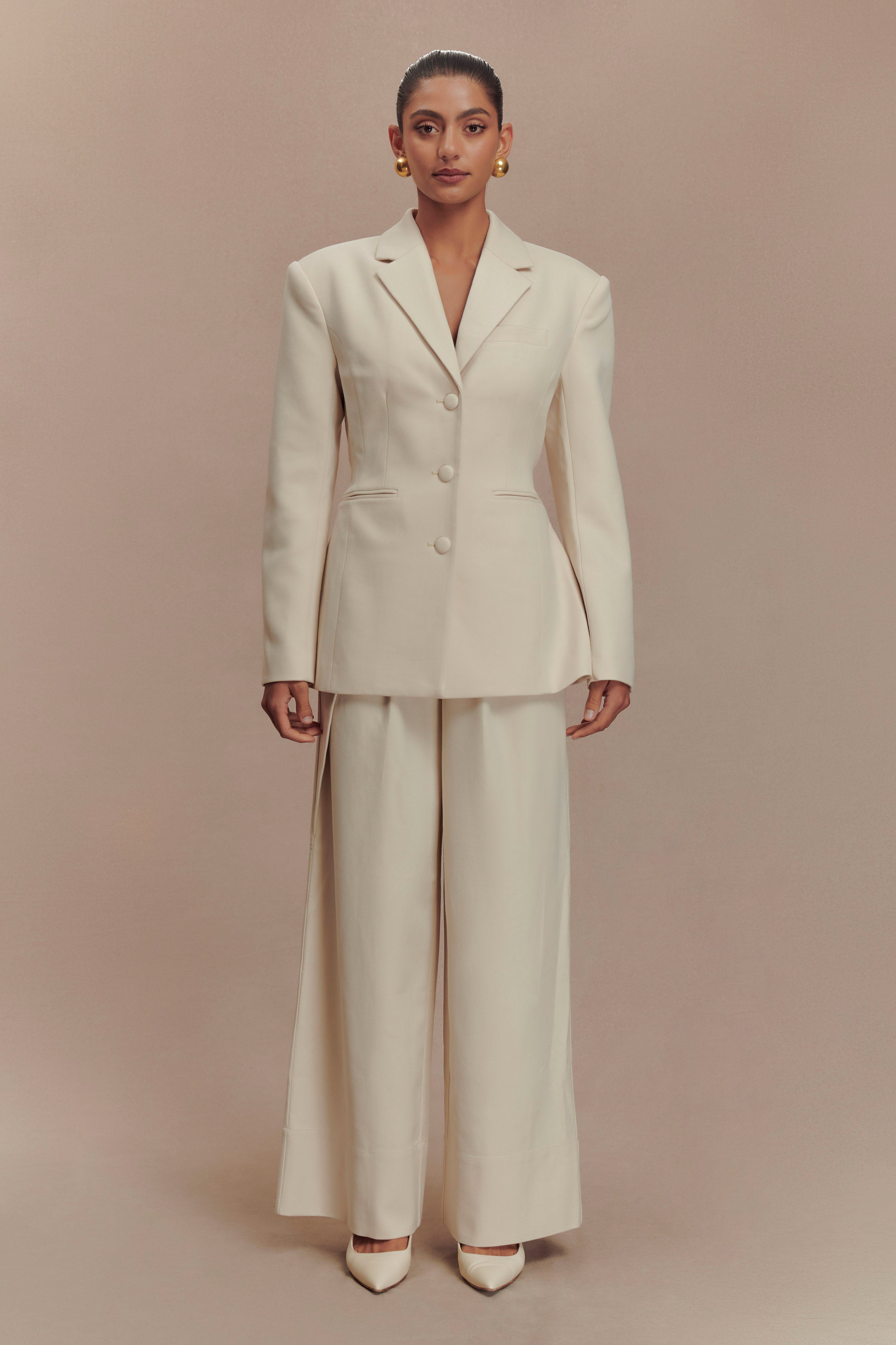 Mila Straight Leg Suiting Pant - Buttermilk、mySite、solidvoid