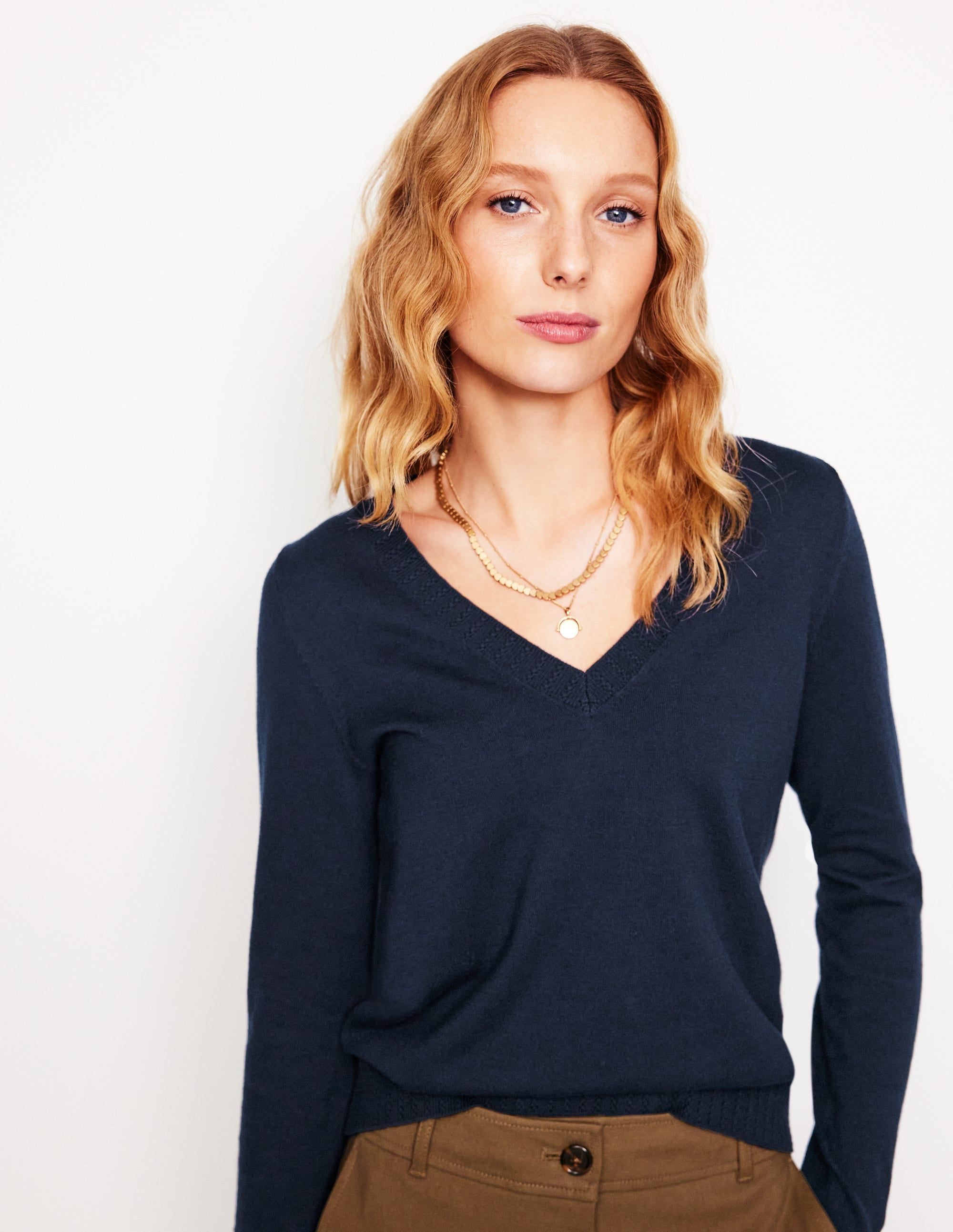  Emilia Cotton V Neck Jumper-Navy、mySite、ashleygrahame