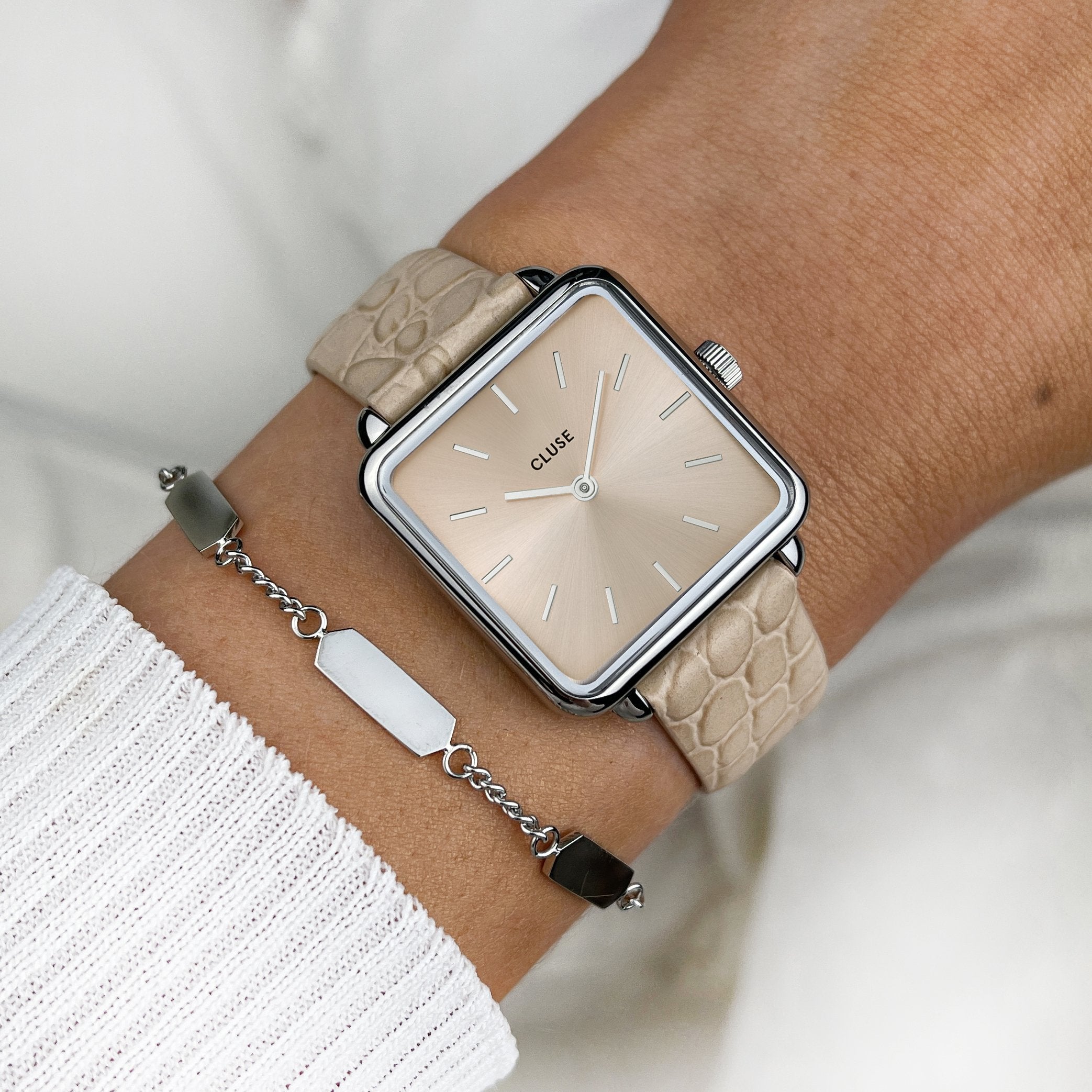 Gift Box La Tétragone Watch, Soft Almond & Bracelet, Silver Colour、mySite、botmansion