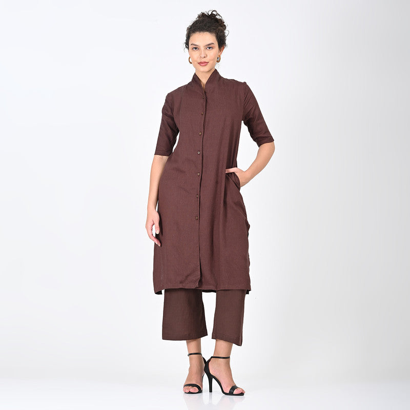 Cotton Solid Co Ord Set For Women | Tunic & Trouser | Coffee Brown、mySite、camillekostekn