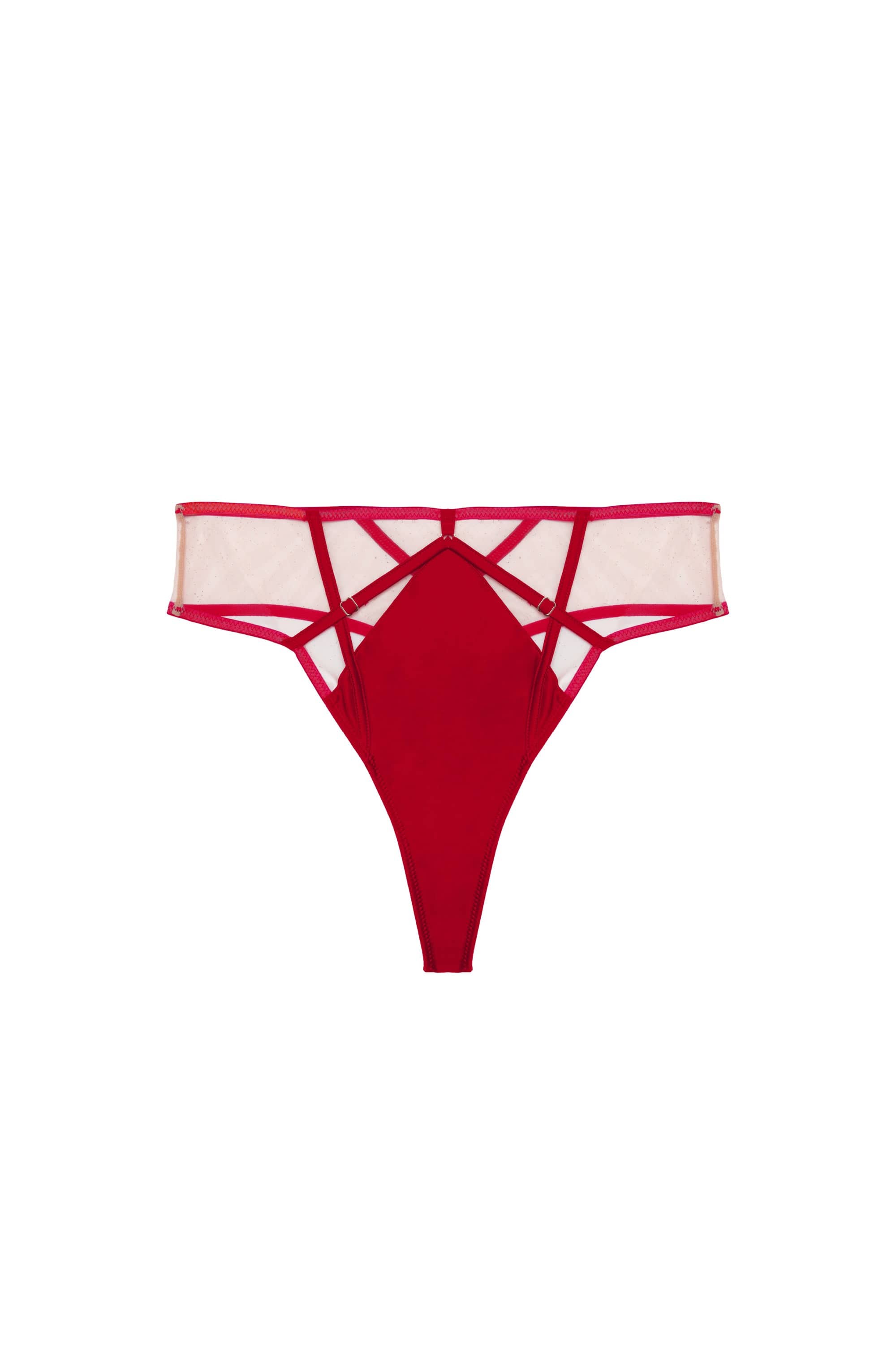 Ramona Ruby Red Strap Detail Illusion Mesh High Waisted Thong、mySite、bengalsvssteelers