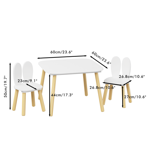 Kids Table and 2 Chairs Set, 3 Pieces Toddler Table and Chair Set, Wooden Activity Play Table Set (Lion&Monkey)、、casual