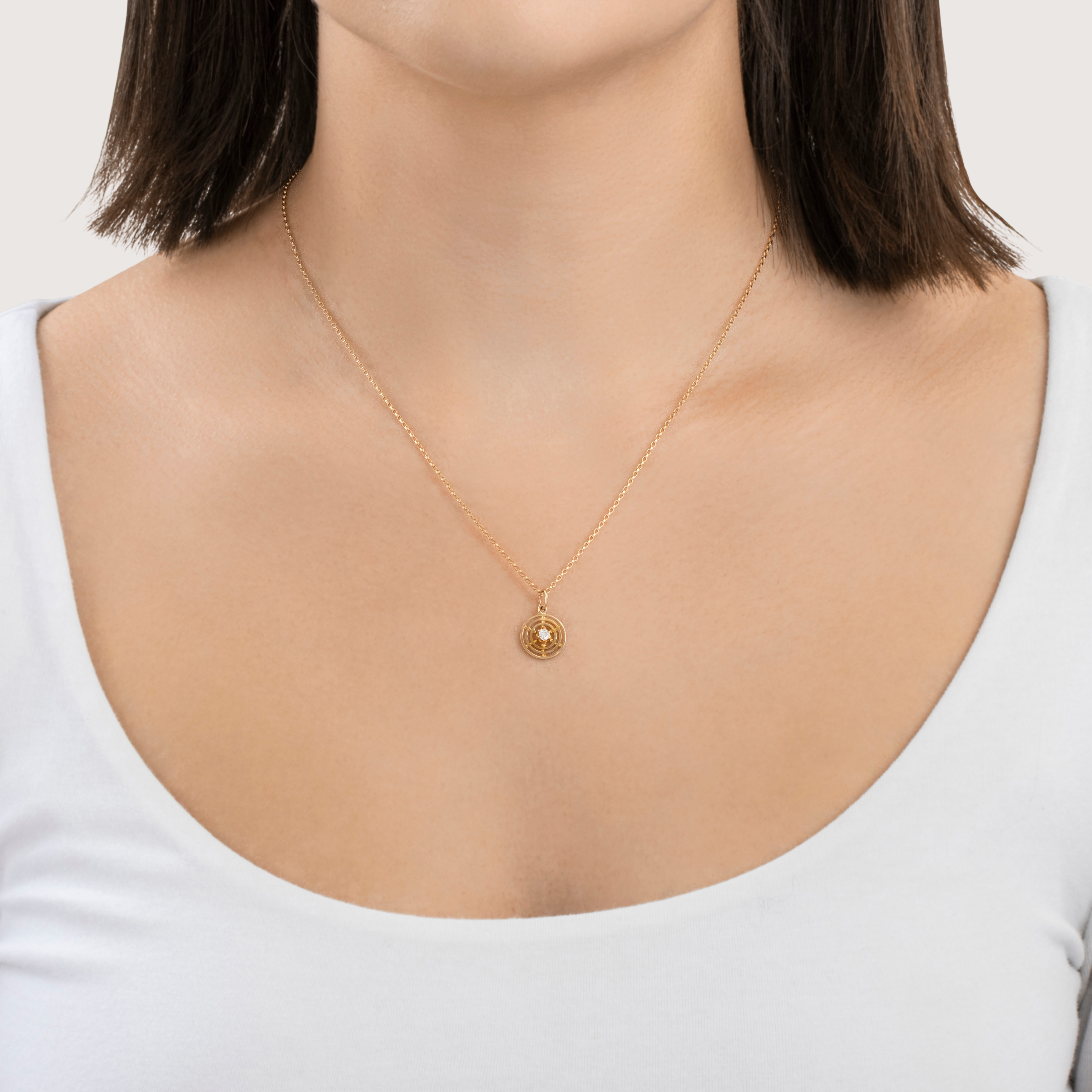 Antique Art Deco 14k Yellow Gold Old European Diamond Concentric Circles Charm、mySite、hinf8tx79