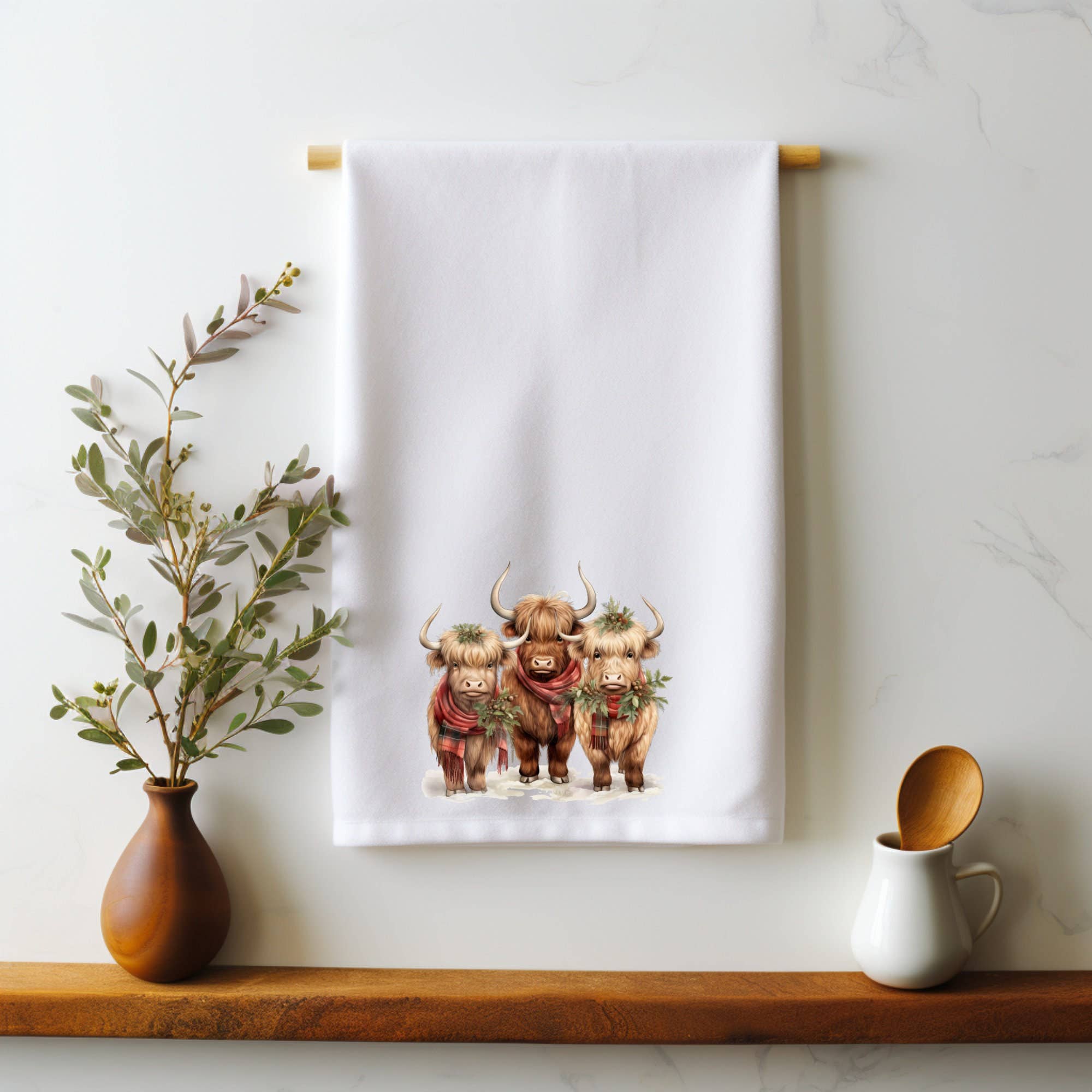 Highland Cows Holiday Terry Cloth Hand Towel、mySite、g9winljtr