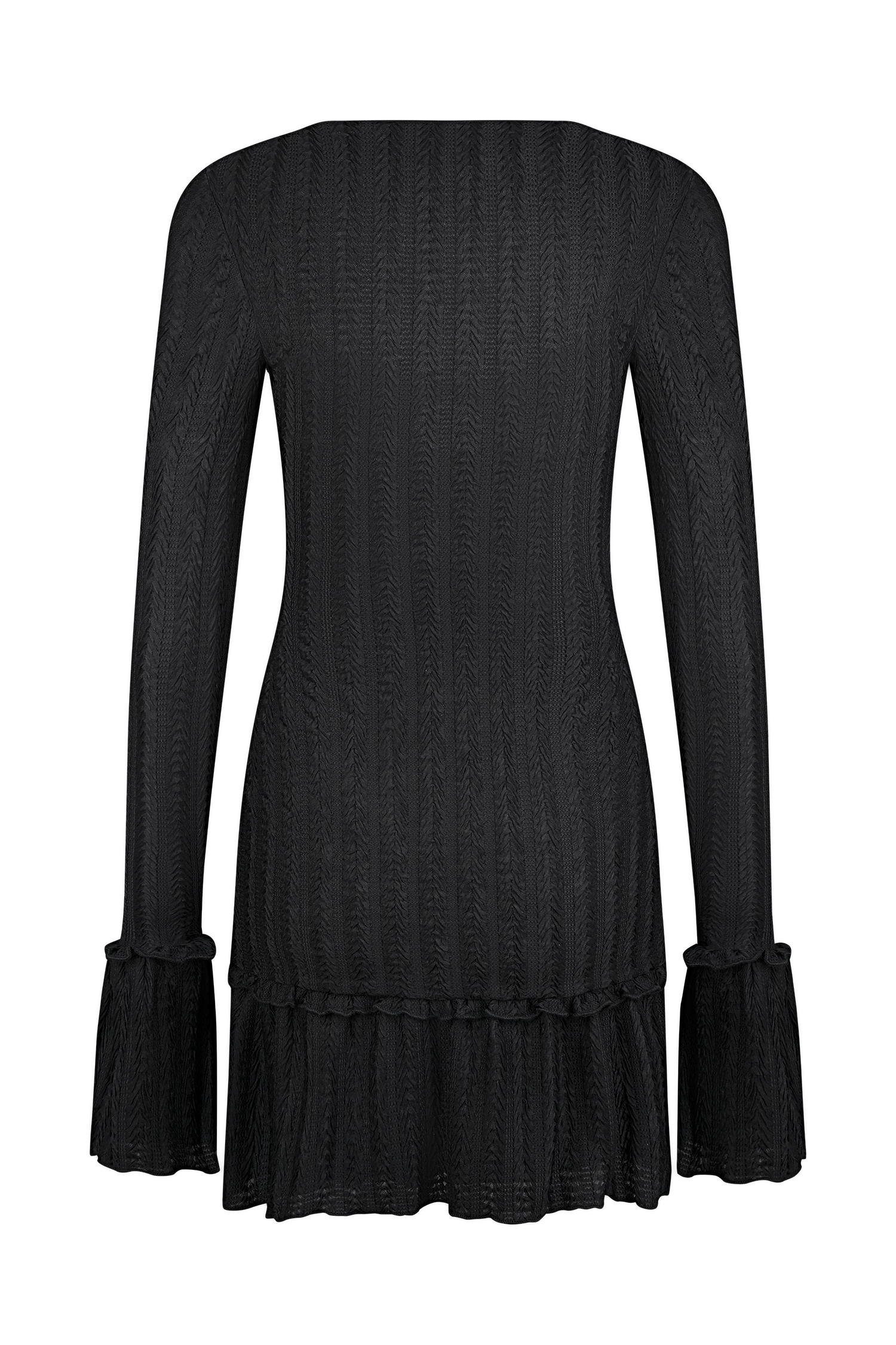 Daphne Pointelle Long Sleeve Mini Dress - Black、mySite、solidvoid