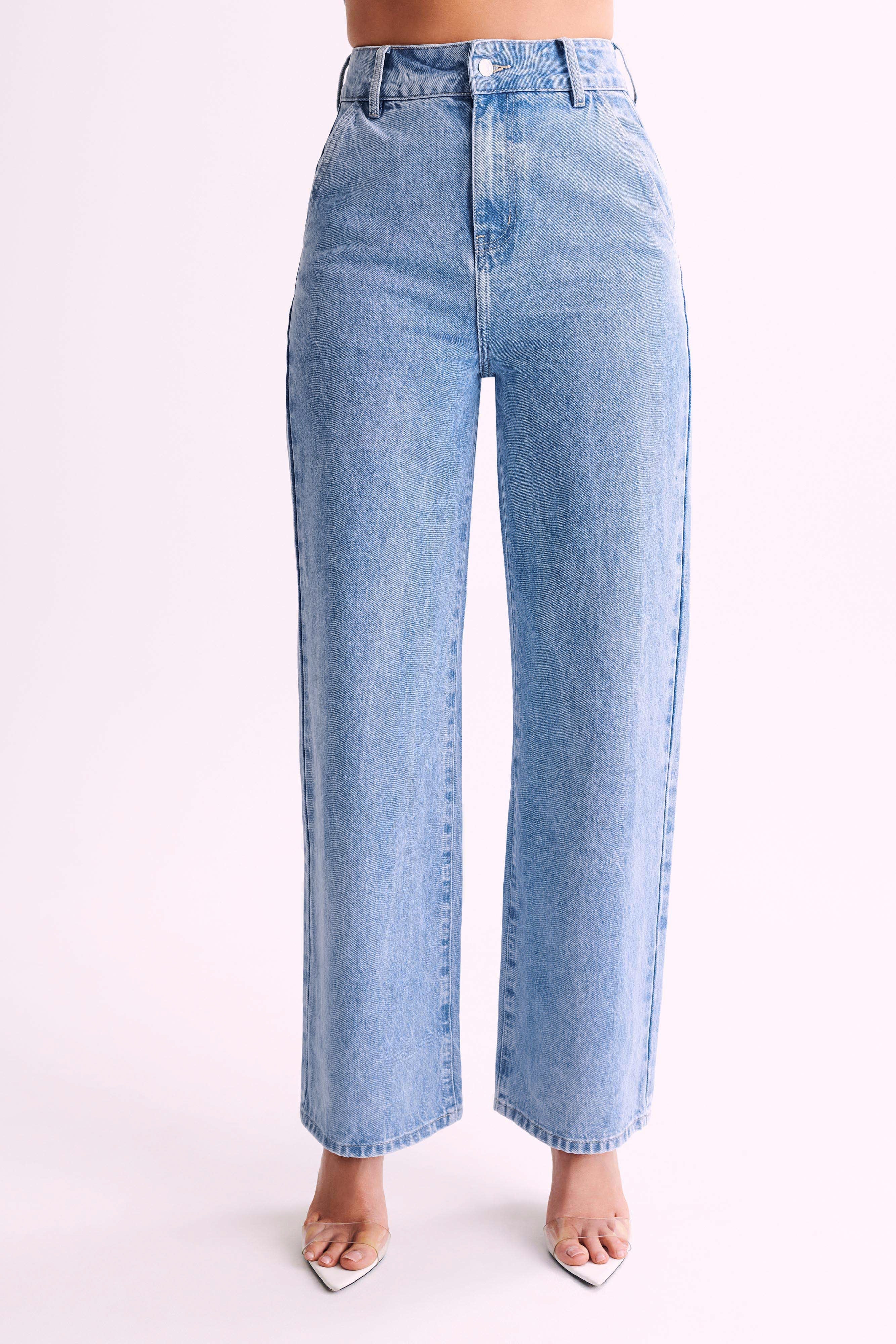 Roxy Wide Leg High Waist Denim Jeans - Mid Blue、mySite、solidvoid