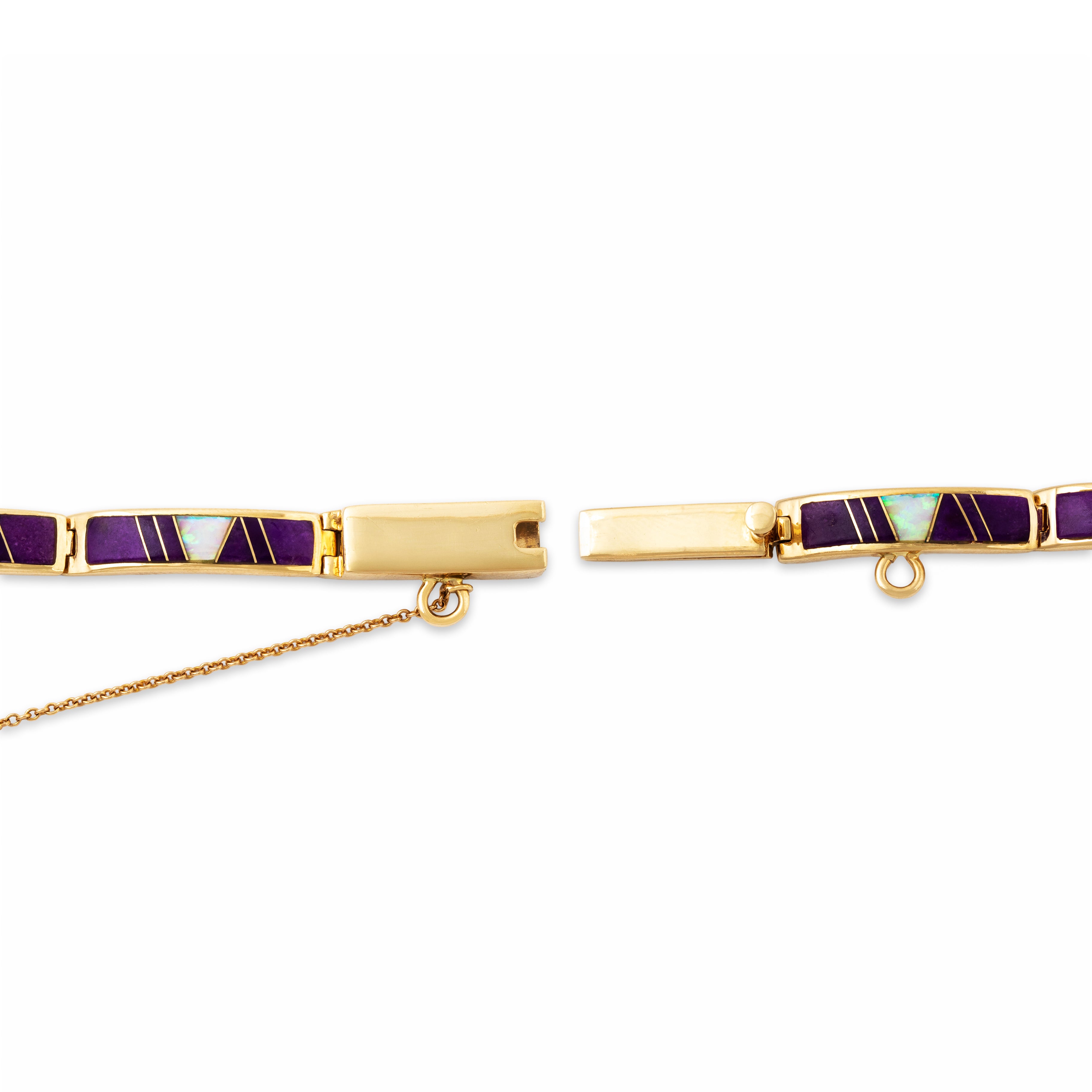 Vintage Heavy 14k Yellow Gold Sugilite Opal Geometric Inlay Bracelet 7、mySite、hinf8tx79