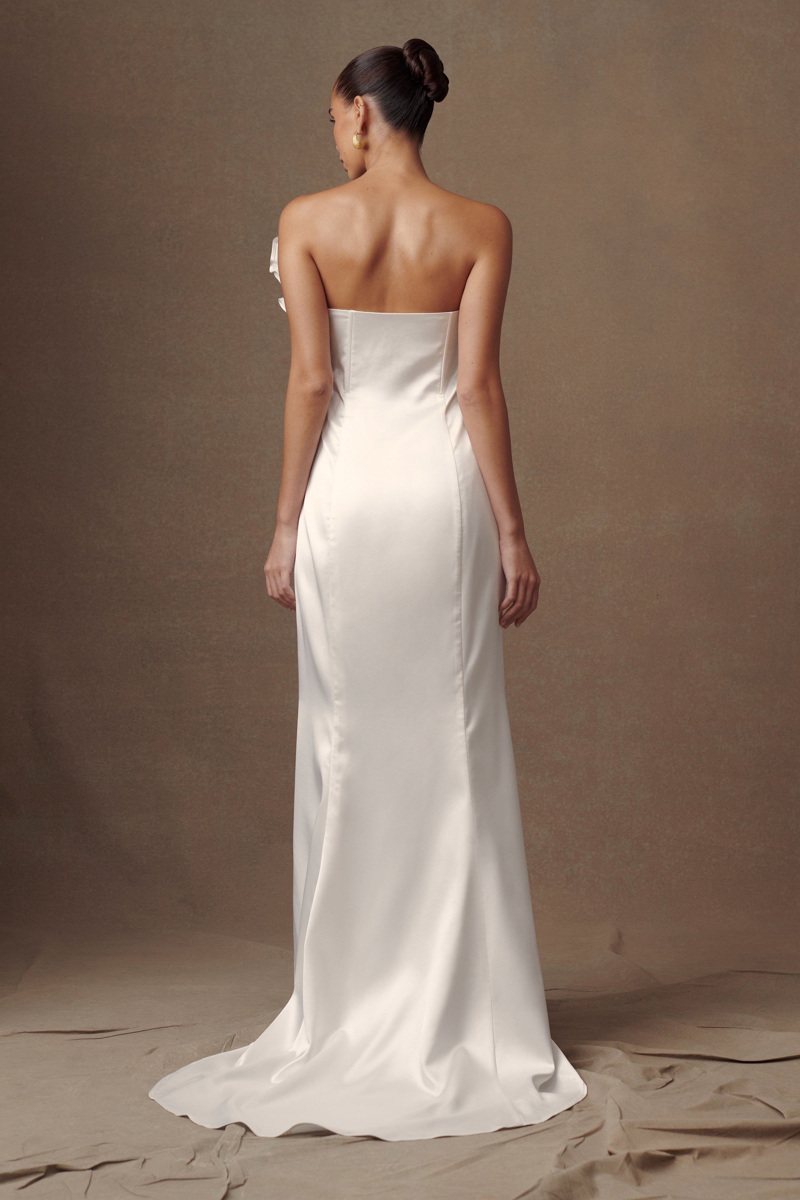Olivia Strapless Satin Rose Wedding Gown - White、mySite、solidvoid