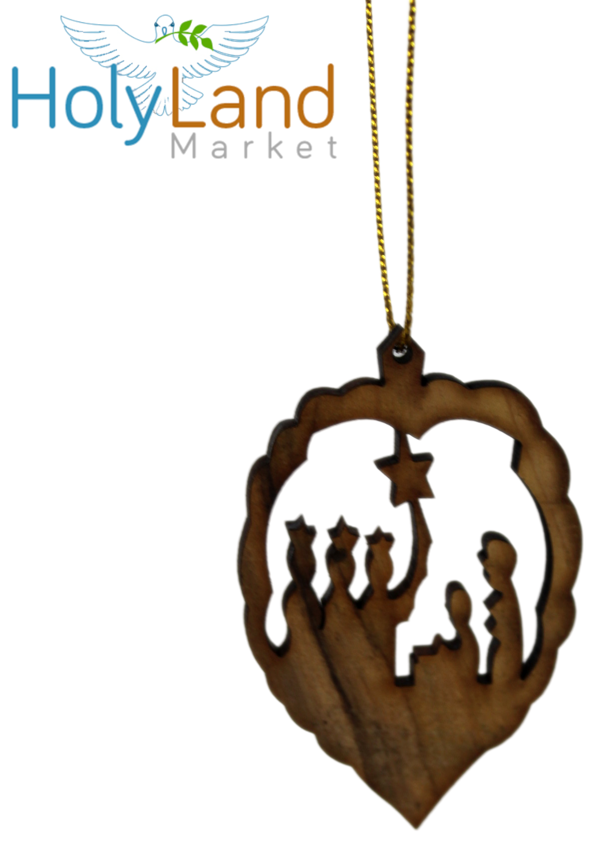  Holy Land Market Olive Wood Ornaments - Set of 12 Flat Christmas Decorations with Nativity Story Booklet, Inspirational Hand Carved Christmas Decor, Christian Christmas Ornaments from Bethlehem、mySite、elrpsem3k