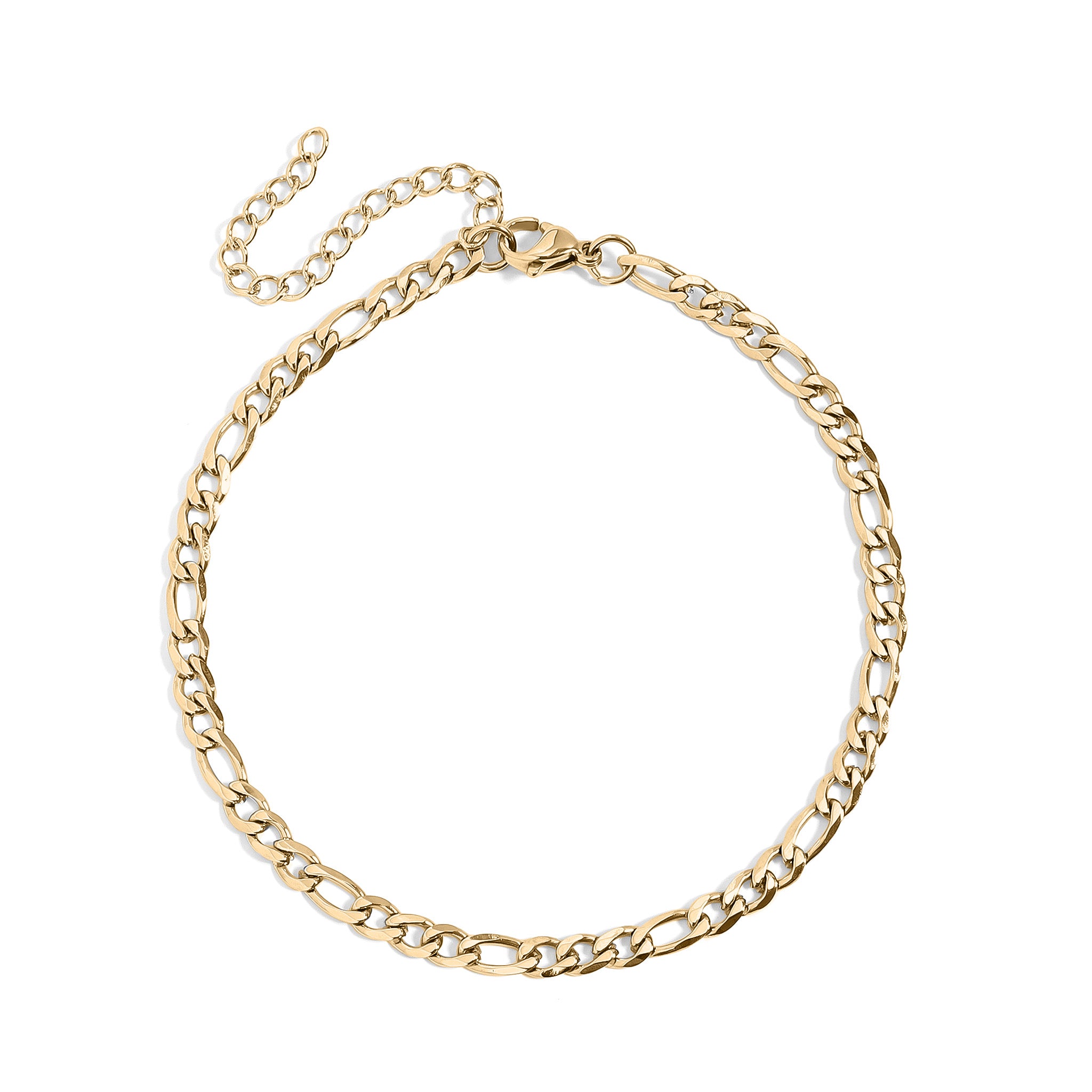 18K Gold PVD Stainless Steel Figaro Chain Bracelet or Anklet / BRJ9097、mySite、dreamappss