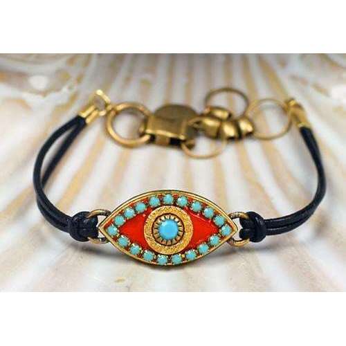 Michal Golan Blue Stone and Coral Leather Evil Eye Bracelet、mySite、topwebapps