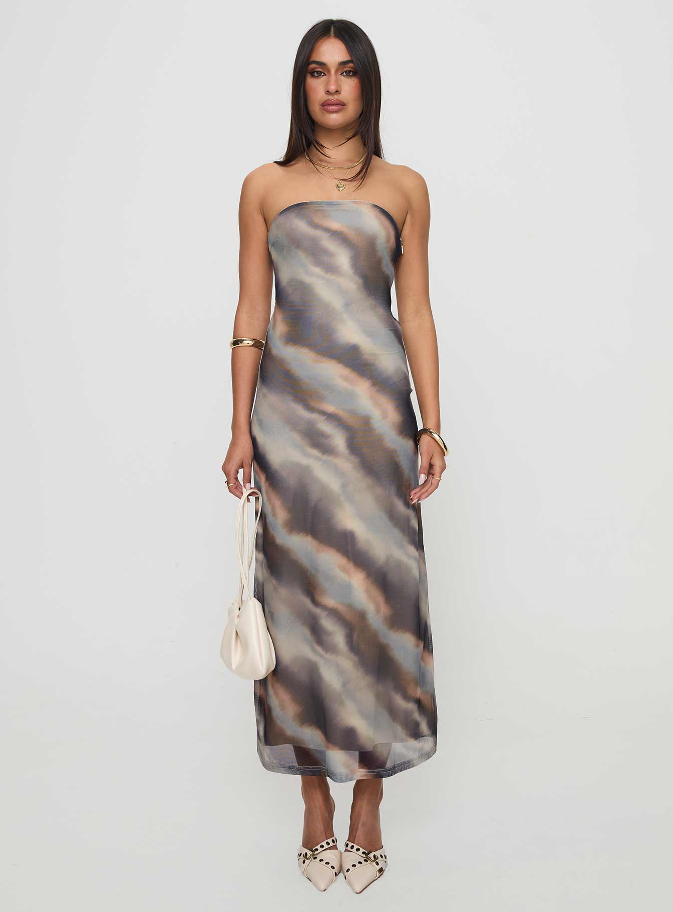 Pinacle Strapless Maxi Dress Brown、mySite、solidvoid