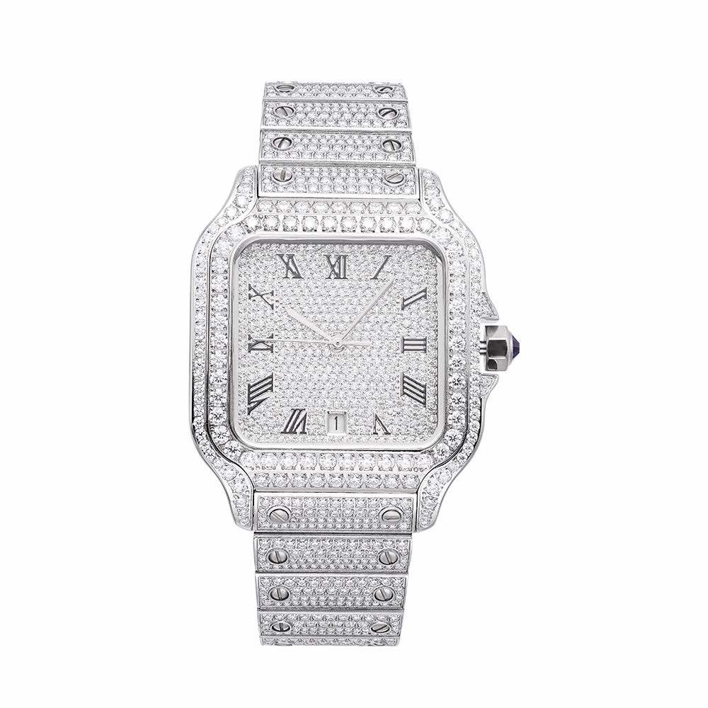 Men's VVS Moissanite Watch | 42MM | 16CT Bust Down | 14K White Gold、mySite、hinf8tx79