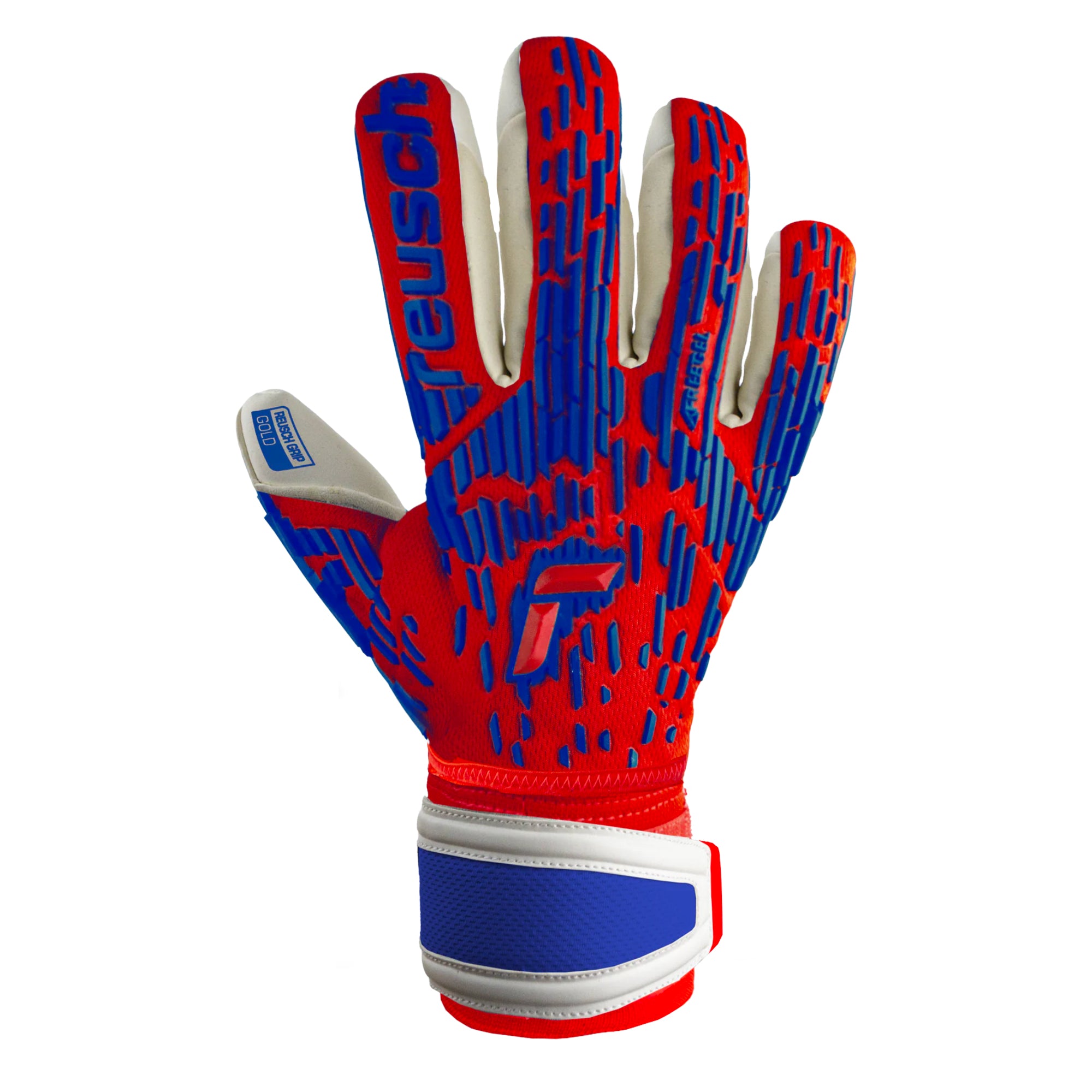 Reusch Men's Attrakt Freegel Gold Fingersave Goalkeeper Gloves Red/Blue、mySite、noshort