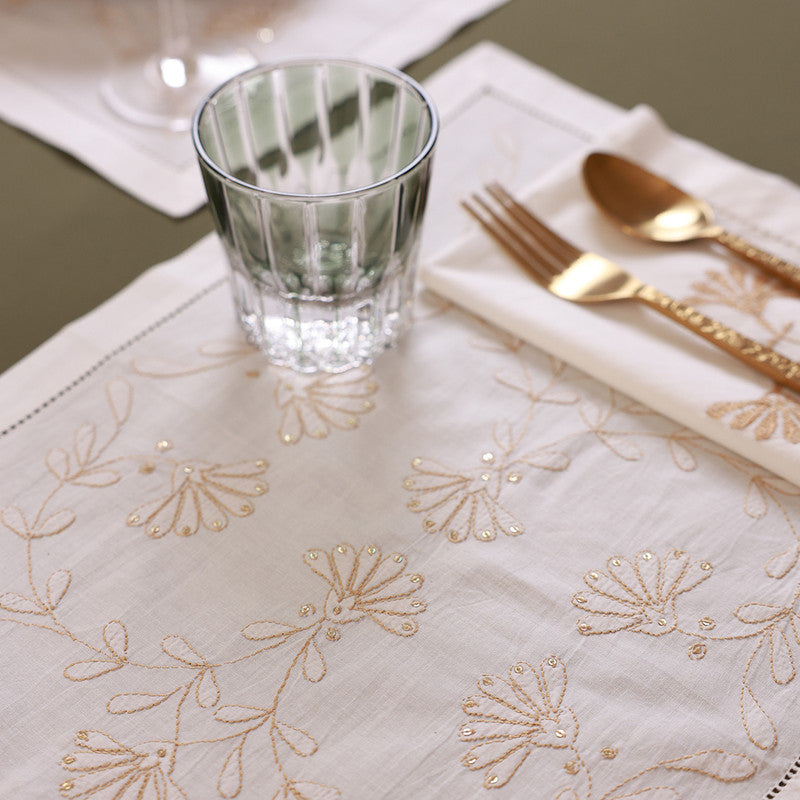 Cotton Table Mat Set | Placemats | White & Beige | Set of 4、mySite、camillekostekn
