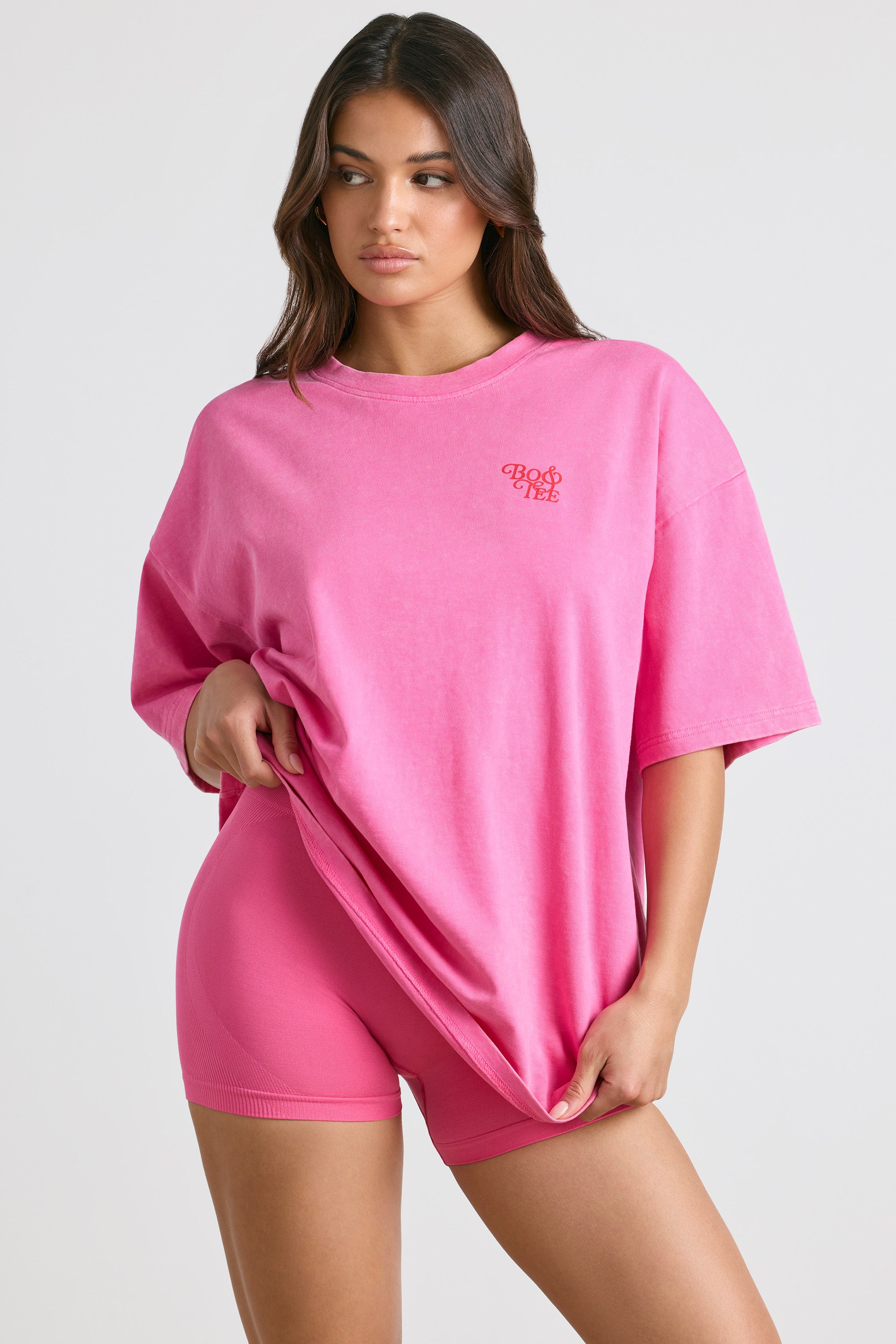 Oversized Short-Sleeve T-shirt in Hot Pink、mySite、solidvoid