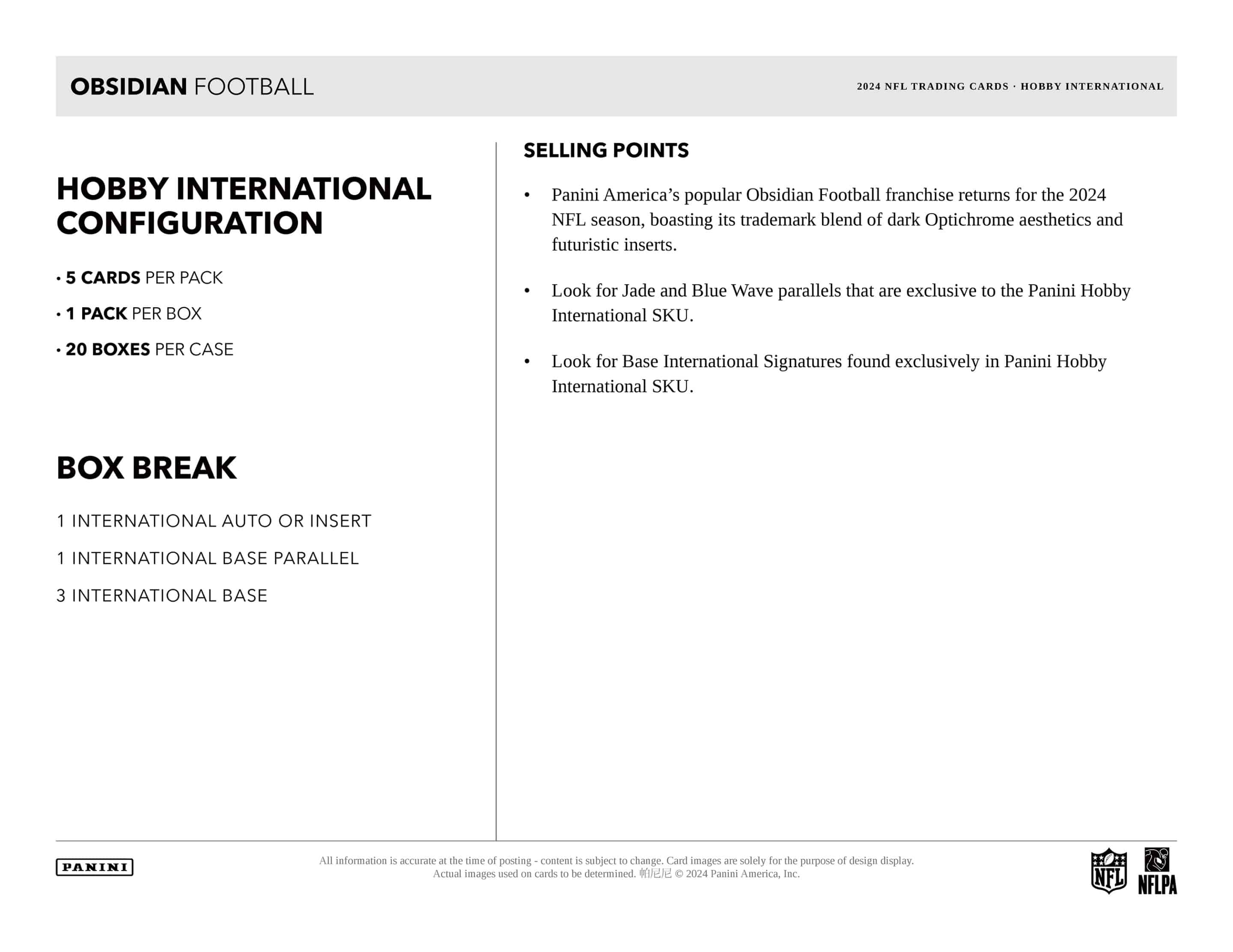 Panini Obsidian NFL Football 2024 - International Hobby Box、mySite、waistdrama