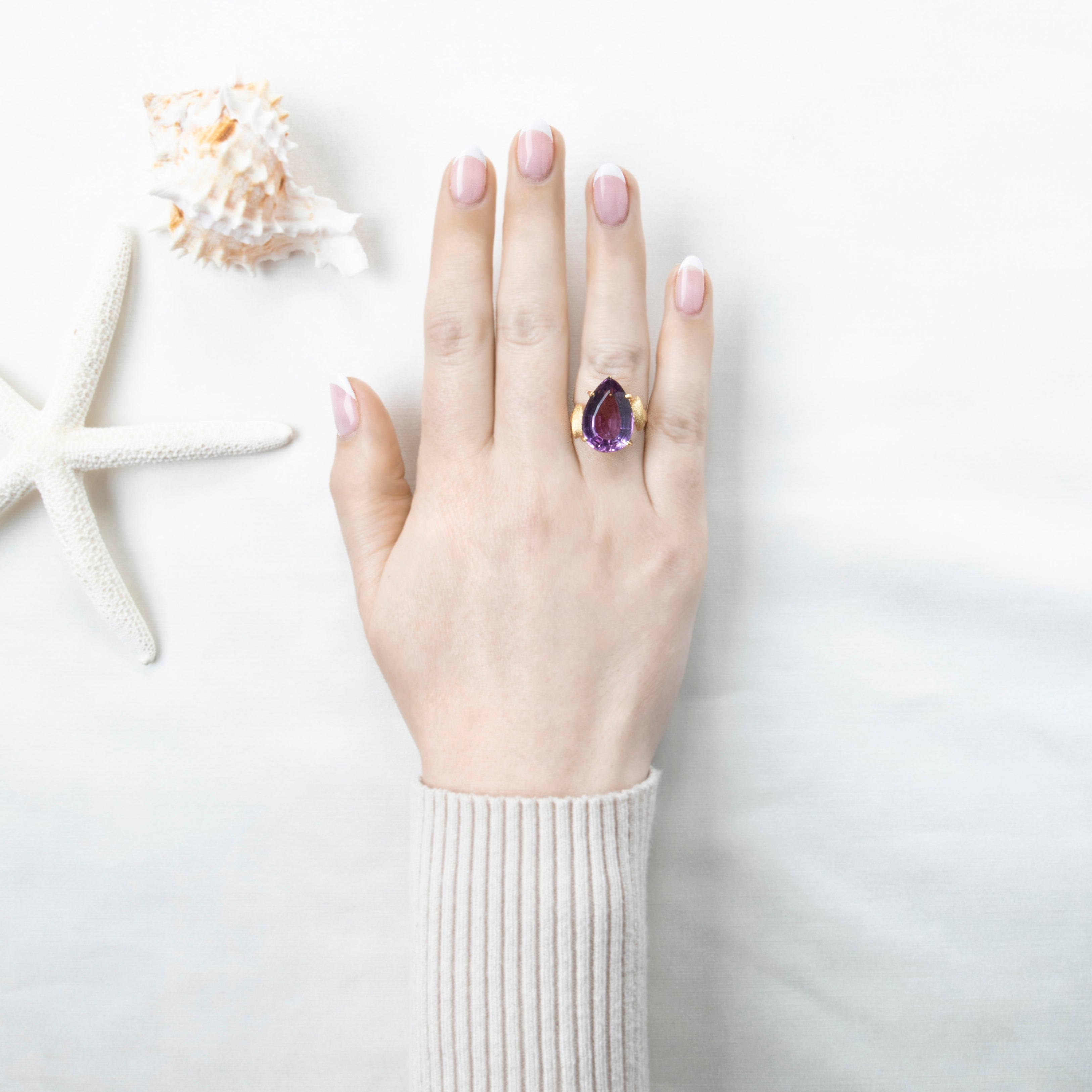 Vintage 18k Yellow Gold 10ct Amethyst Purple Teardrop Ring 6.75、mySite、hinf8tx79