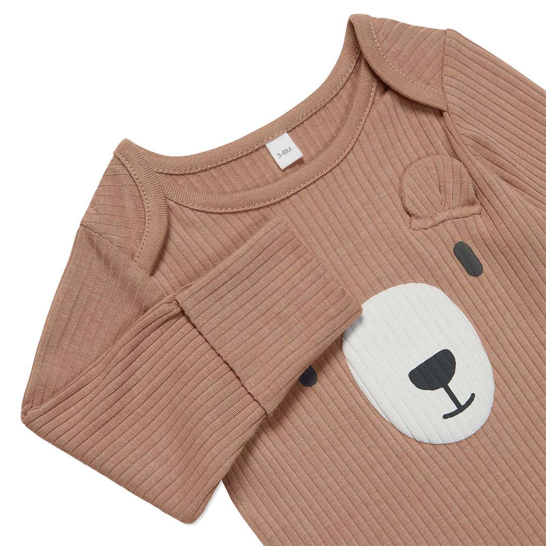  MORI Ribbed Bear Face Long Sleeve Bodysuit - Bear + Brown、mySite、merchandisen