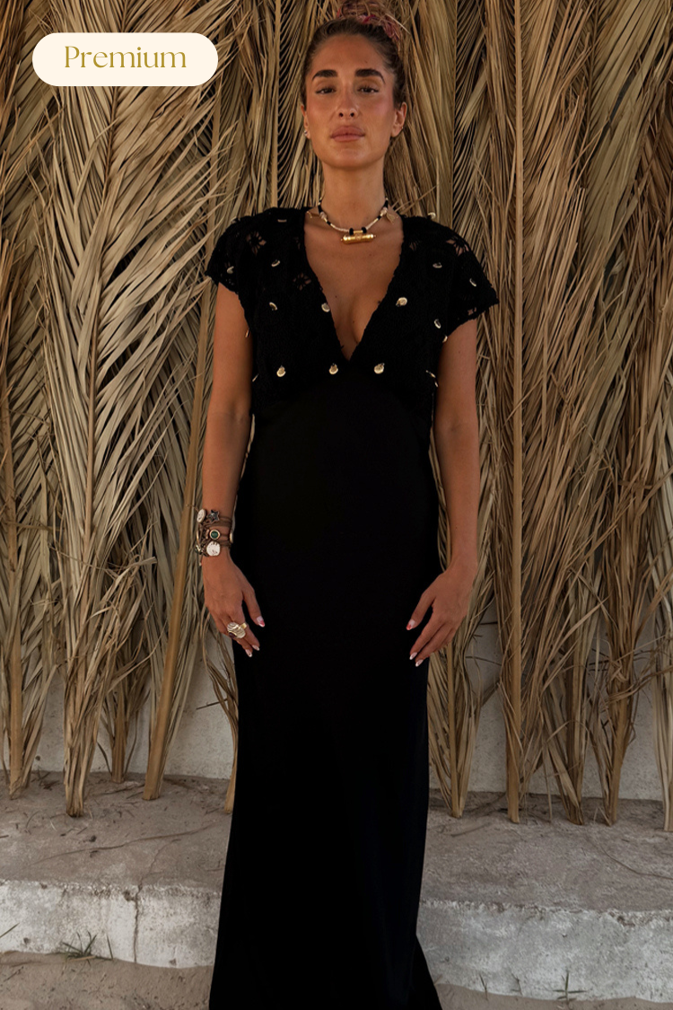 Black Crochet Shell Elodie Dress Petite、mySite、solidvoid